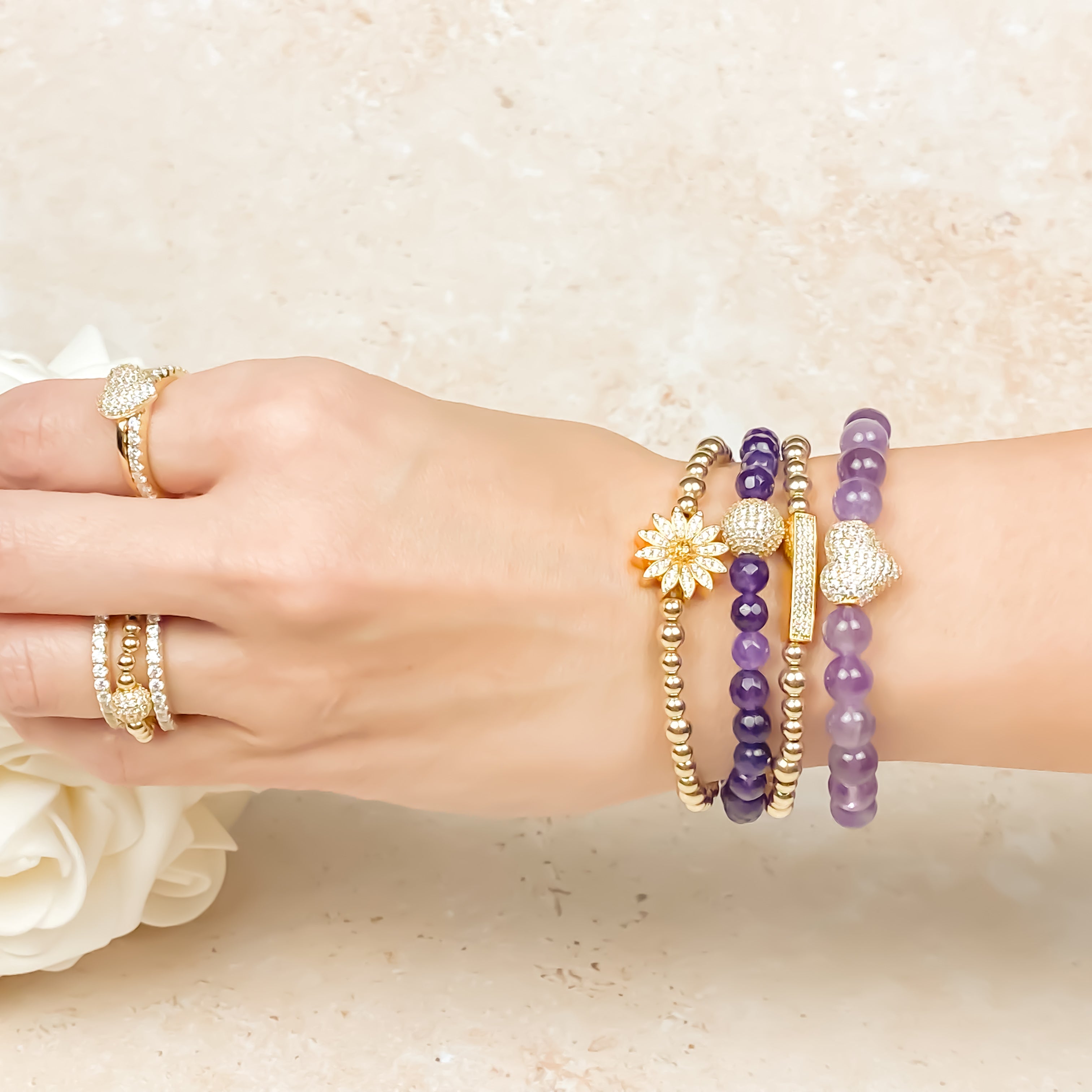 BIG HEART ON AMETHYST ELASTIC BRACELET