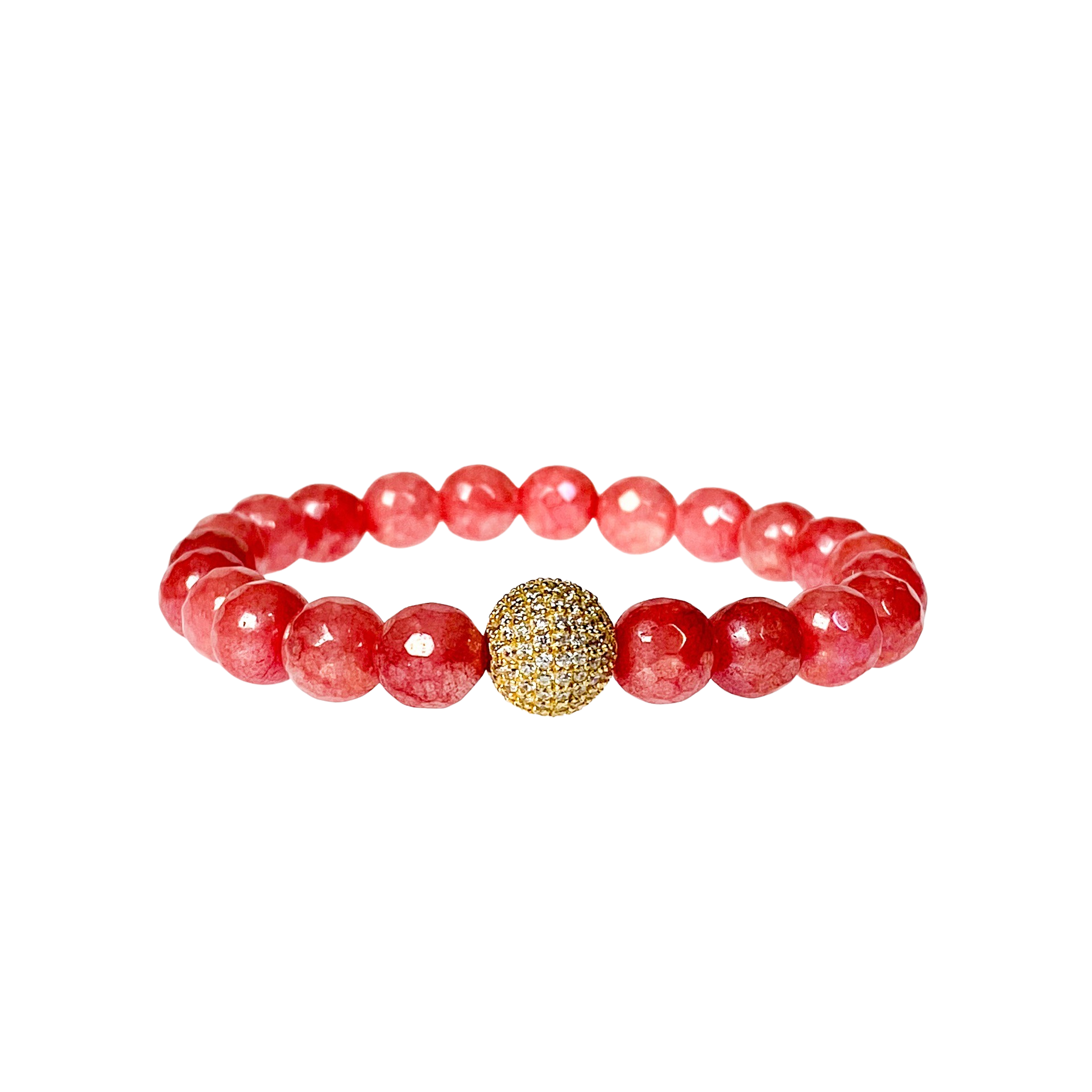 CRYSTAL BALL ON CORAL JADE ELASTIC BRACELET