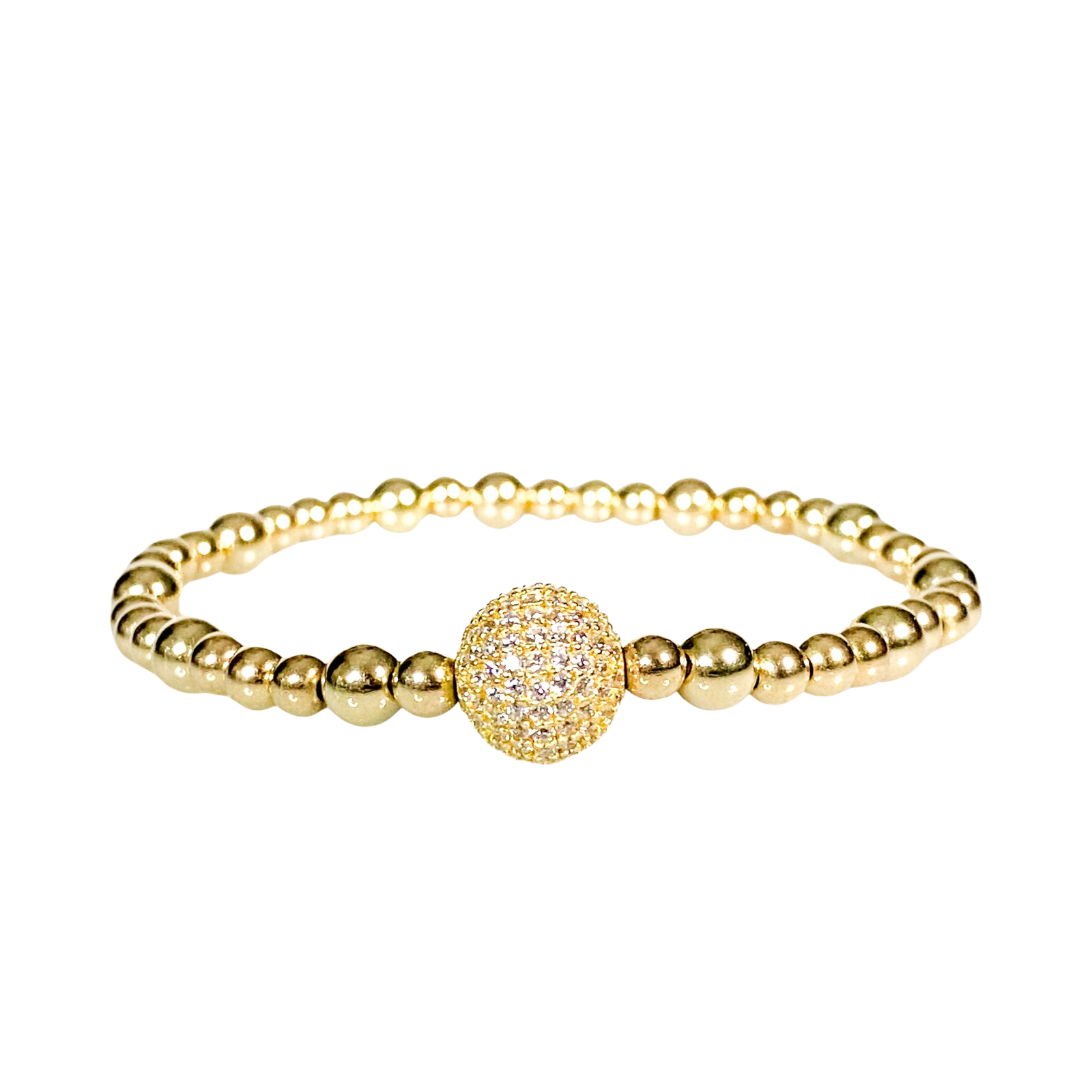 CRYSTALL BALL ON GOLD FILLED BEADS ELASTIC BRACELET