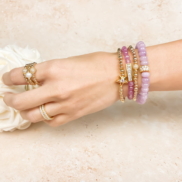 RONDELLE ON FIRST BLOSSOM JADE ELASTIC BRACELET