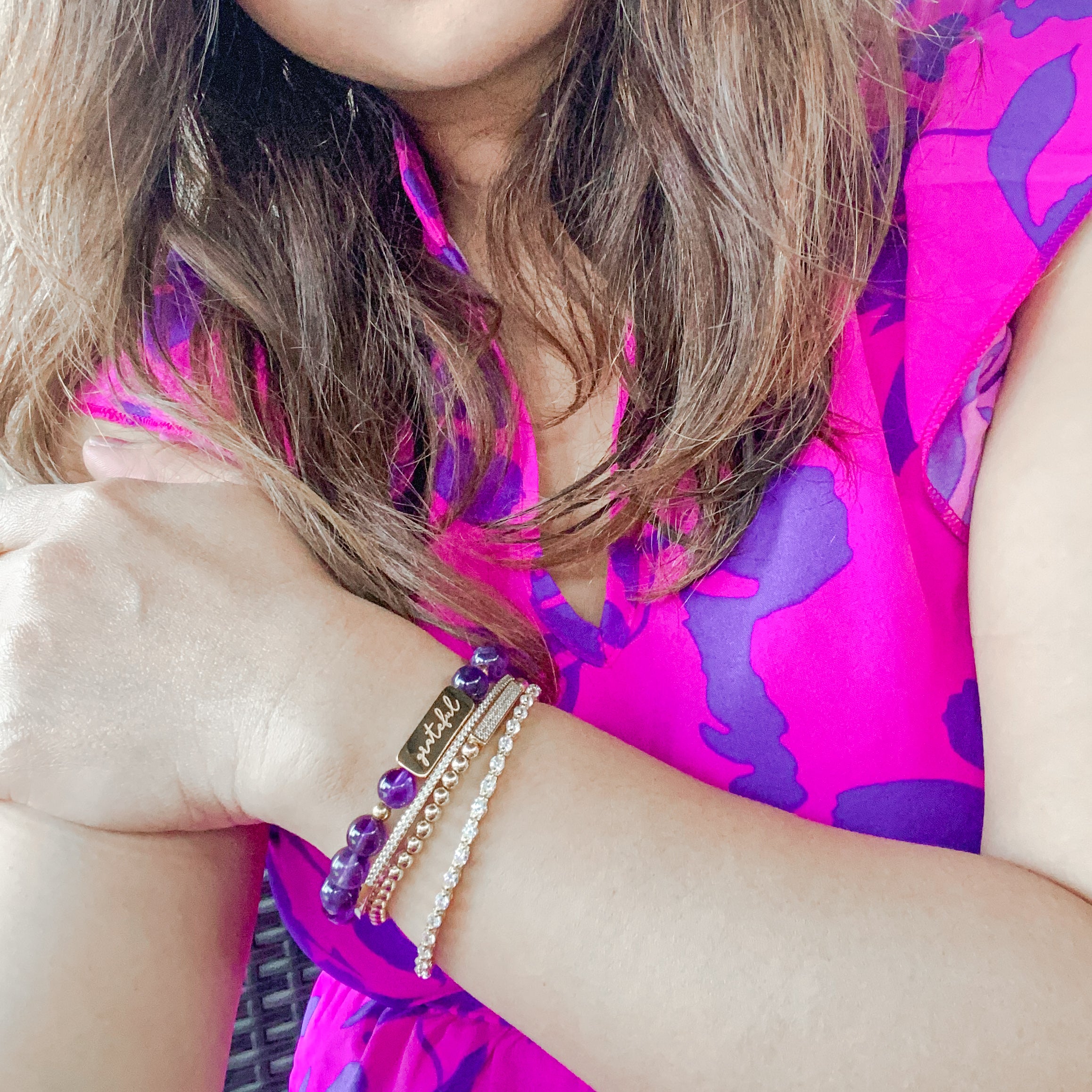 GRATEFUL ON AMETHYST ELASTIC BRACELET