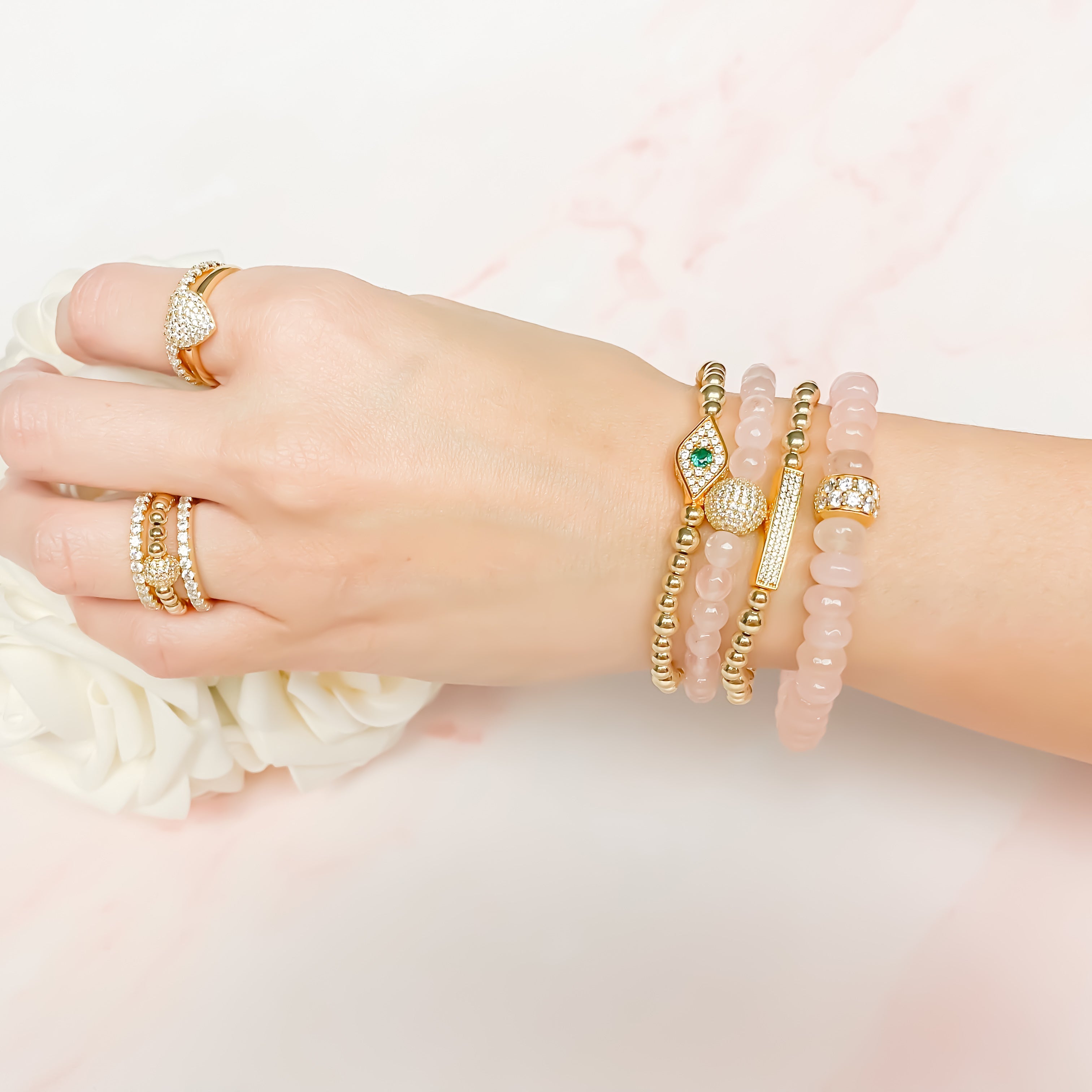 EVIL EYE ON GOLD FILLED BEADS ELASTIC BRACELET