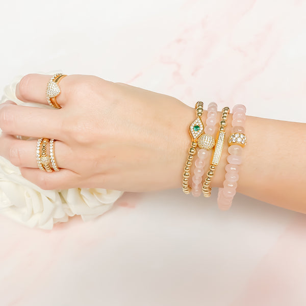 EVIL EYE ON GOLD FILLED BEADS ELASTIC BRACELET