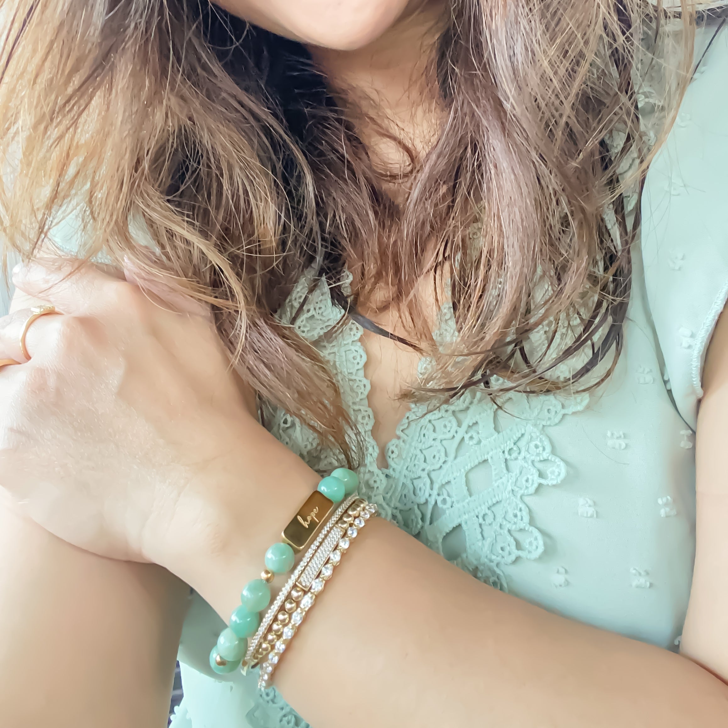 HOPE ON AMAZONITE ELASTIC BRACELET