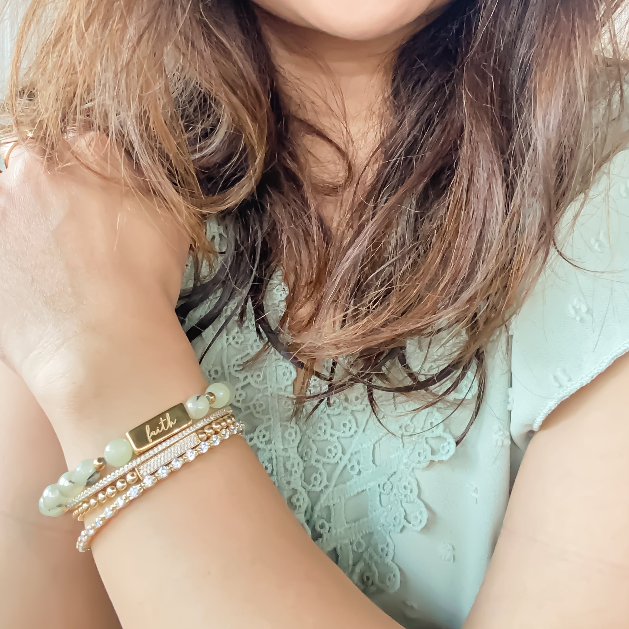 FAITH ON PREHNITE ELASTIC BRACELET