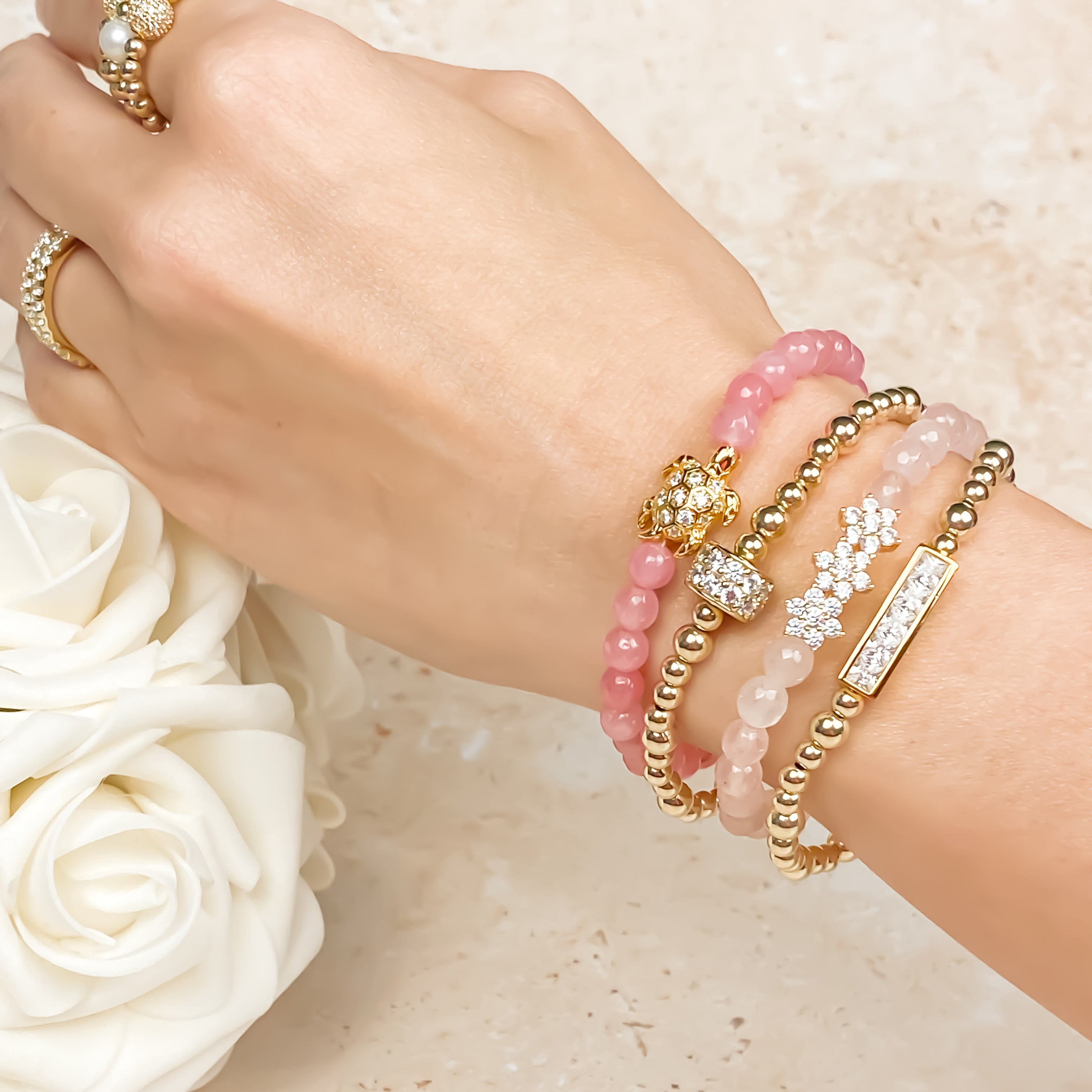 ROSITAS ON ROSE JADE ELASTIC BRACELET