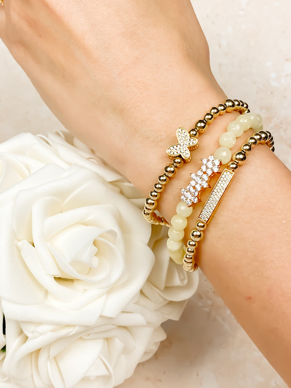ROSITAS ON YELLOW CREAM JADE ELASTIC BRACELET