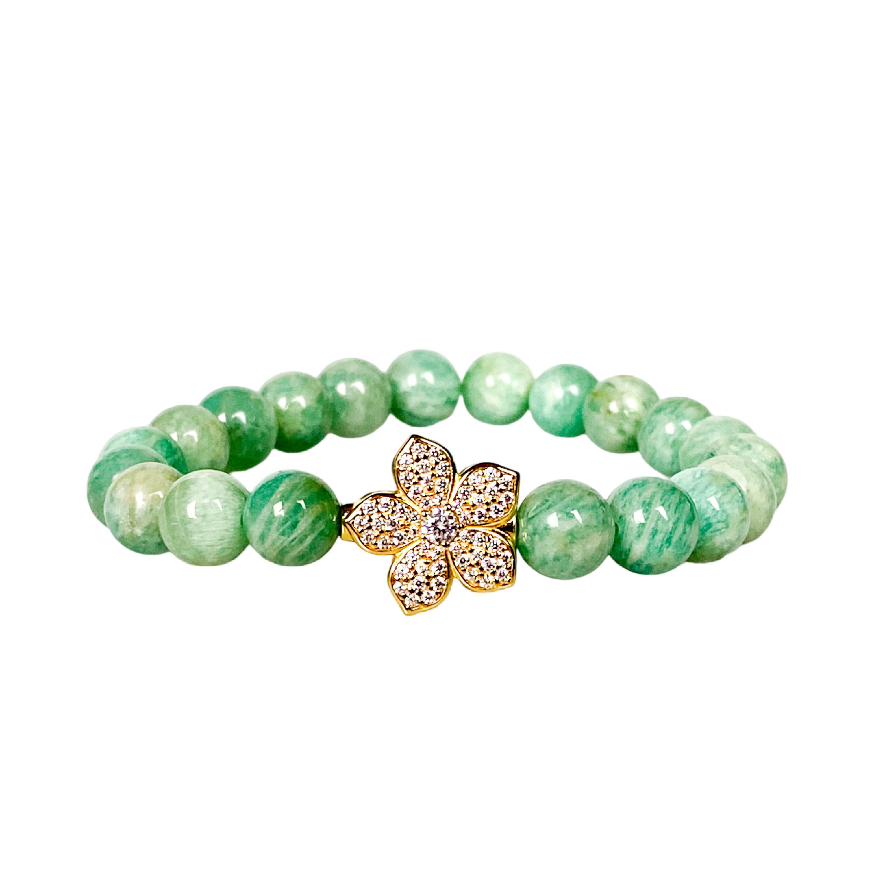 HIBISCUS ON AMAZONITE ELASTIC BRACELET