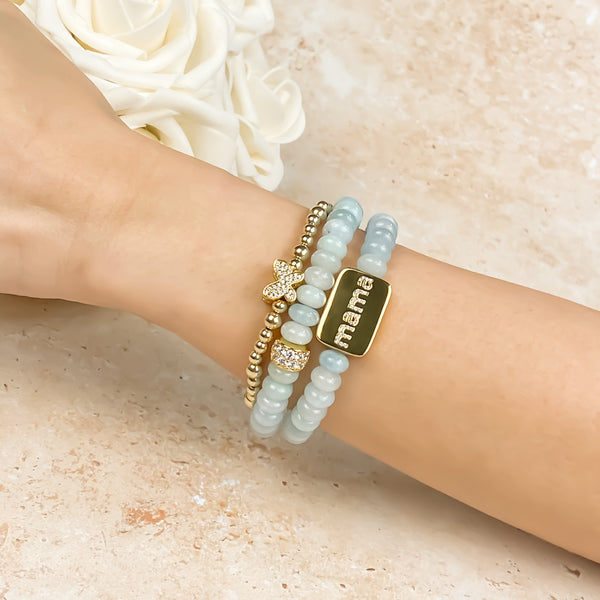 MAMA ON SKY BLUE JADE ELASTIC BRACELET