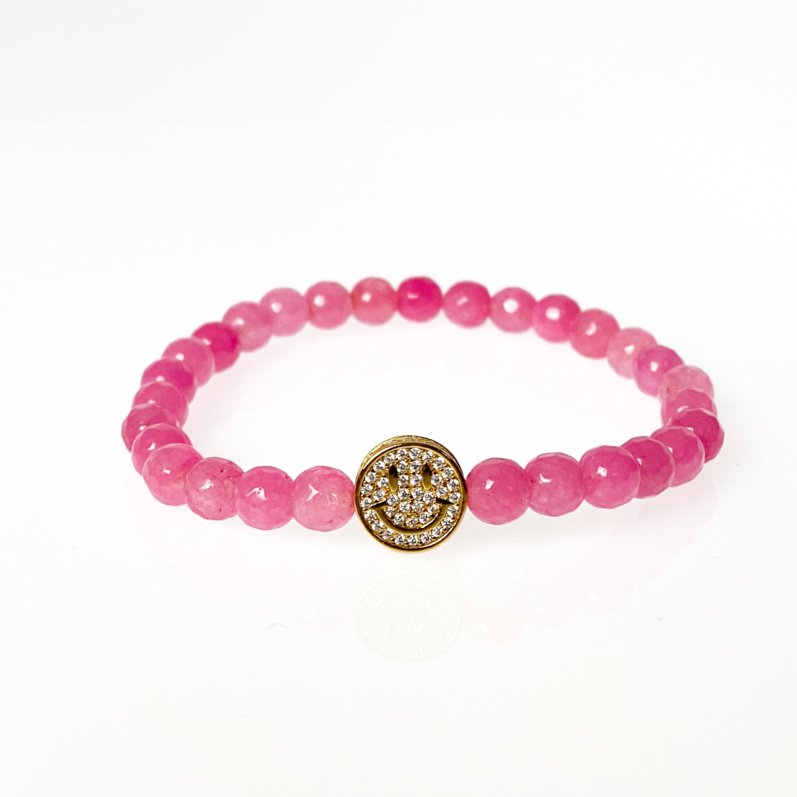 SMILEY FACE ON PINK LEMONADE ELASTIC BRACELET