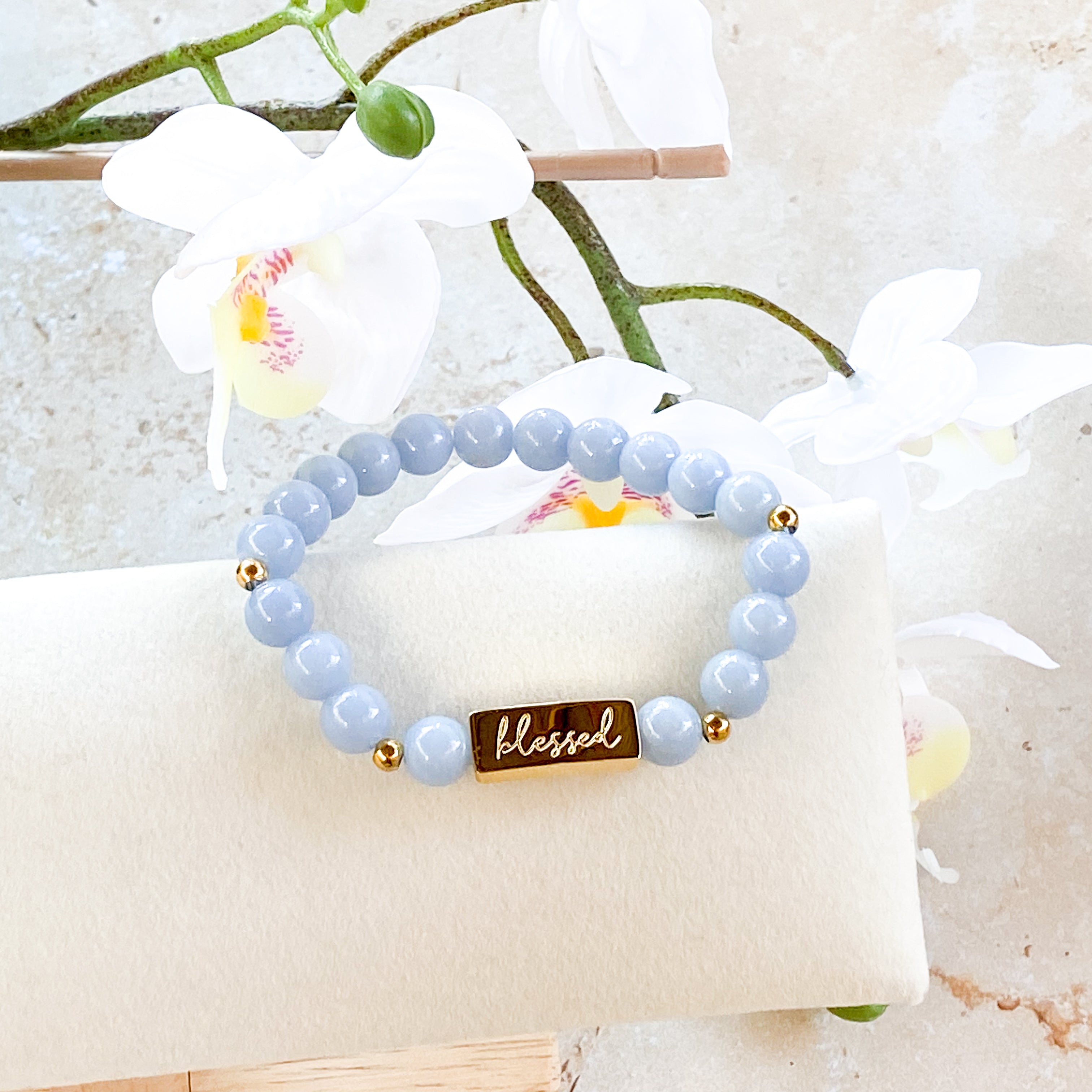 BLESSED ON ANGELITE ELASTIC BRACELET