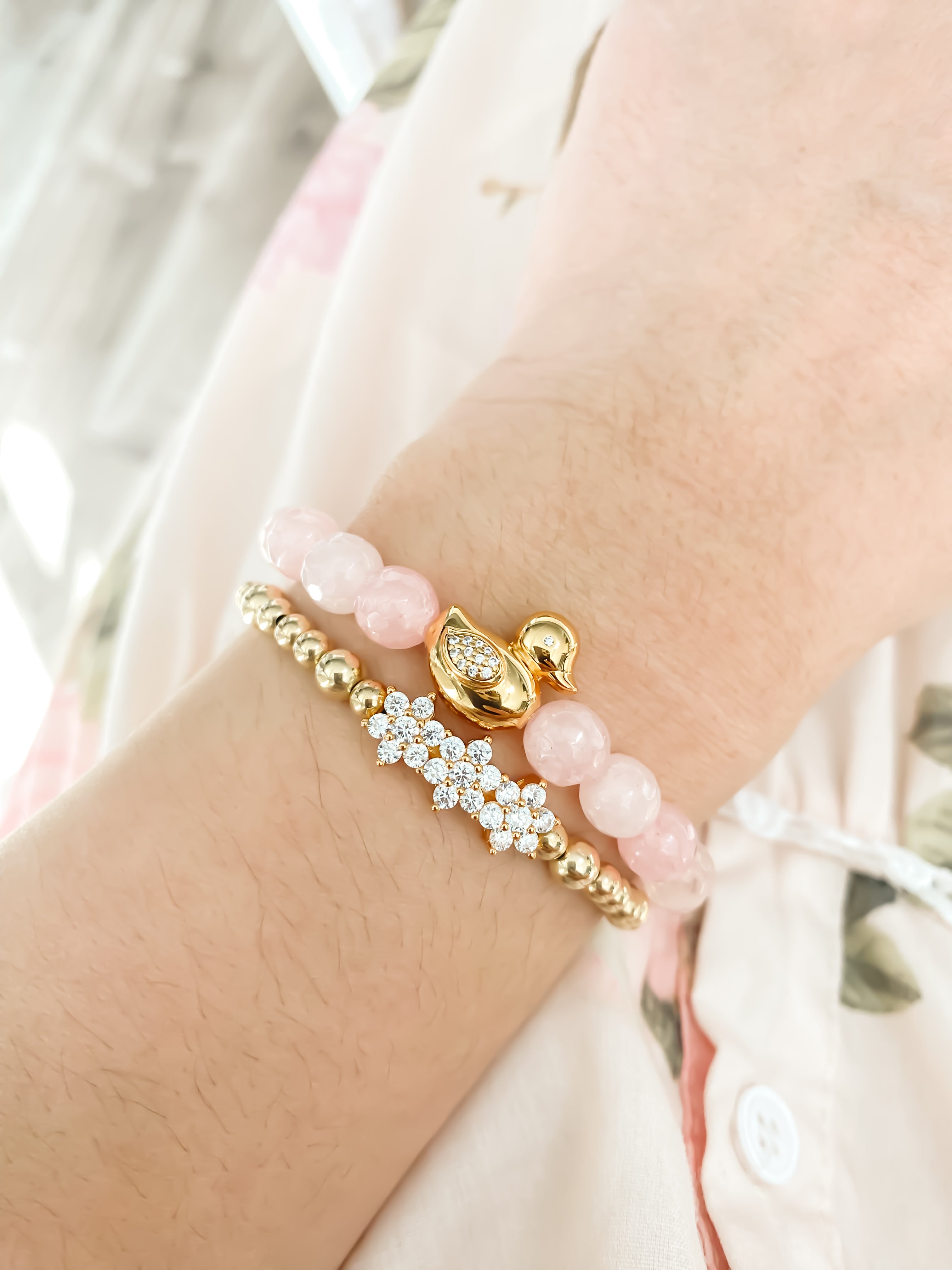 DUCK ON ROSE JADE ELASTIC BRACELET