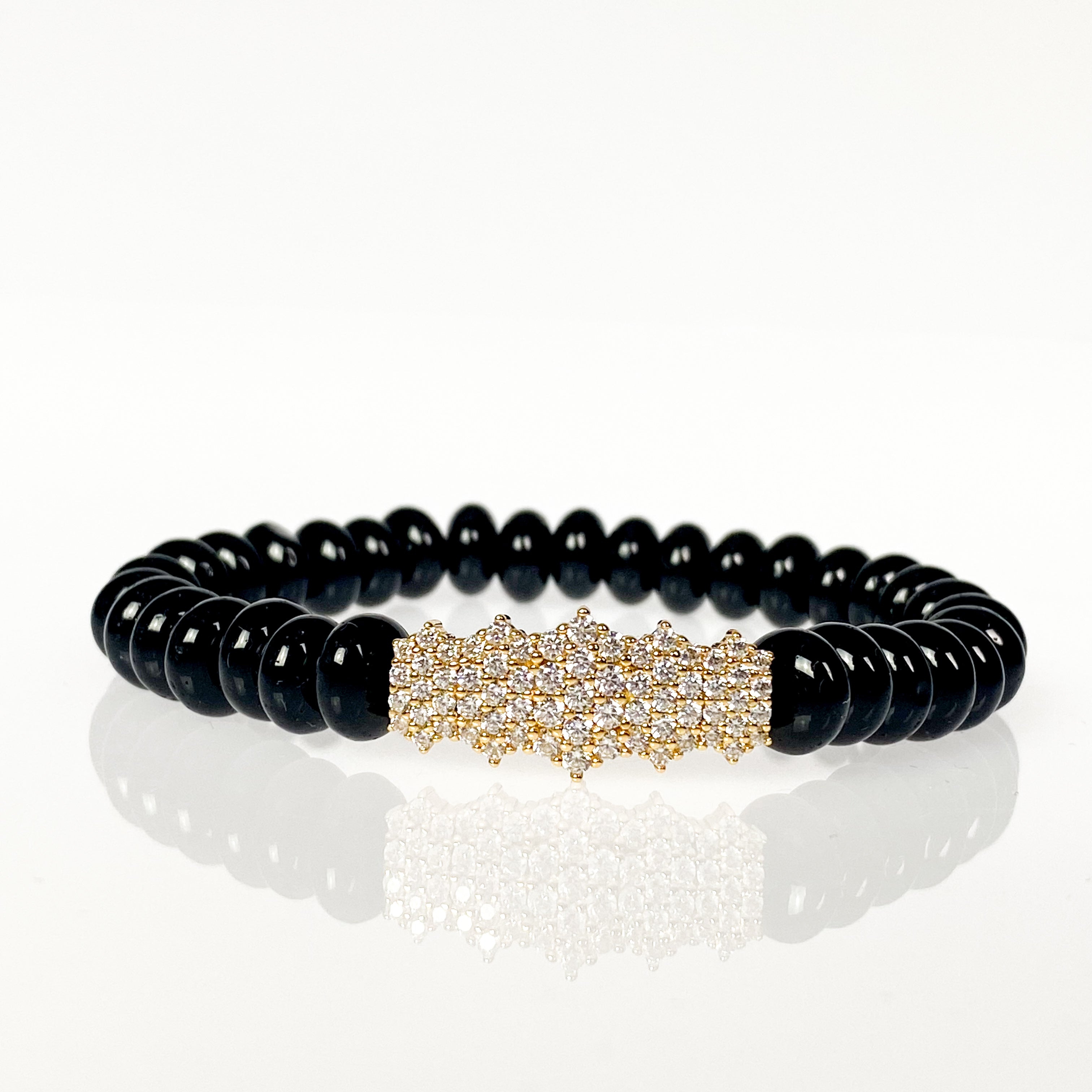 CLUSTER BAR ON BLACK JADE ELASTIC BRACELET