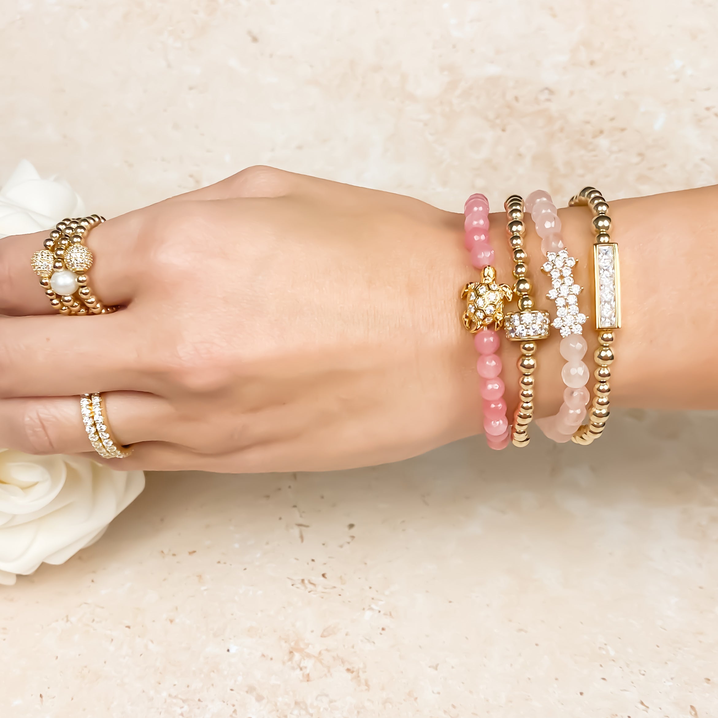 ROSITAS ON ROSE JADE ELASTIC BRACELET