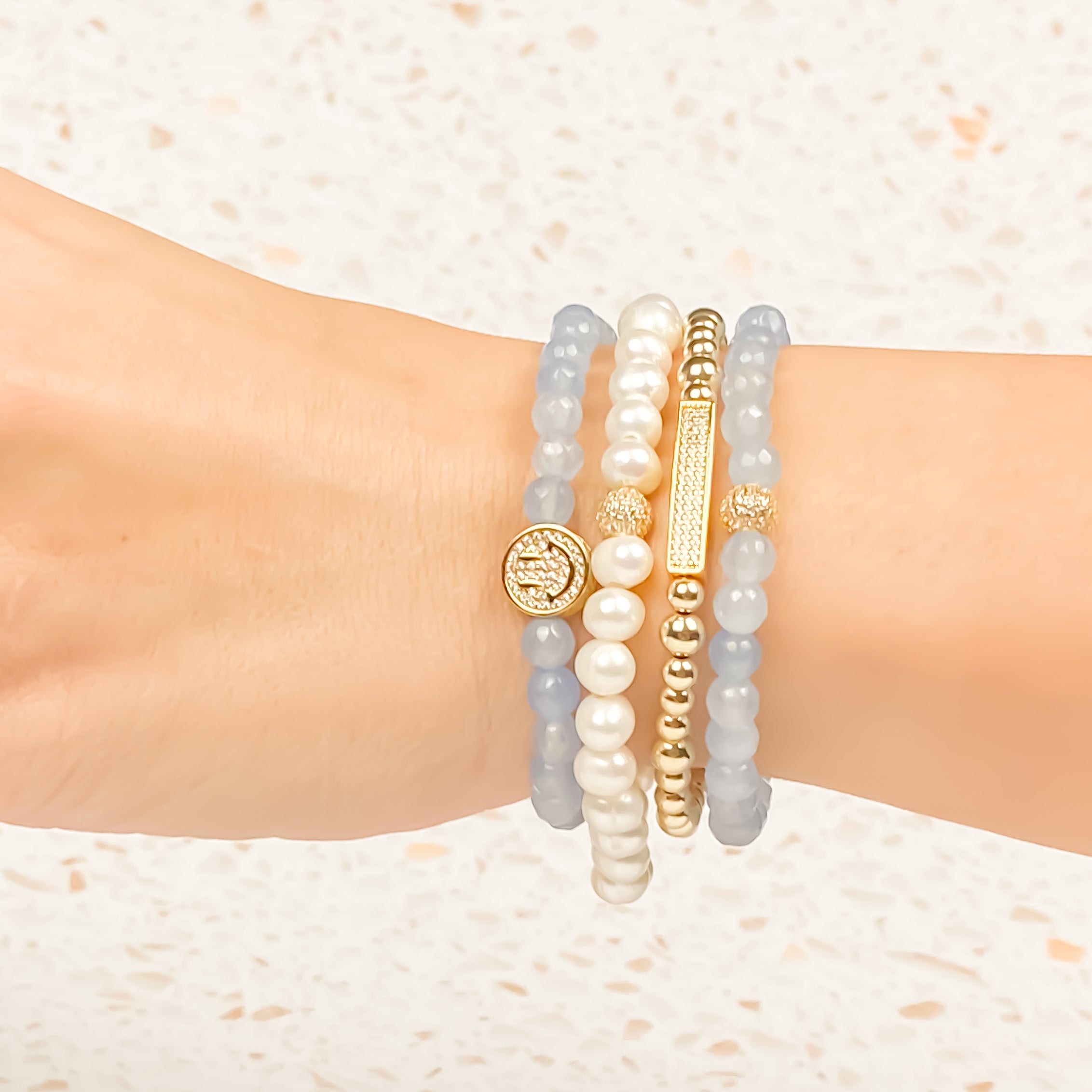 SMILEY FACE ON COOL WATER ELASTIC BRACELET