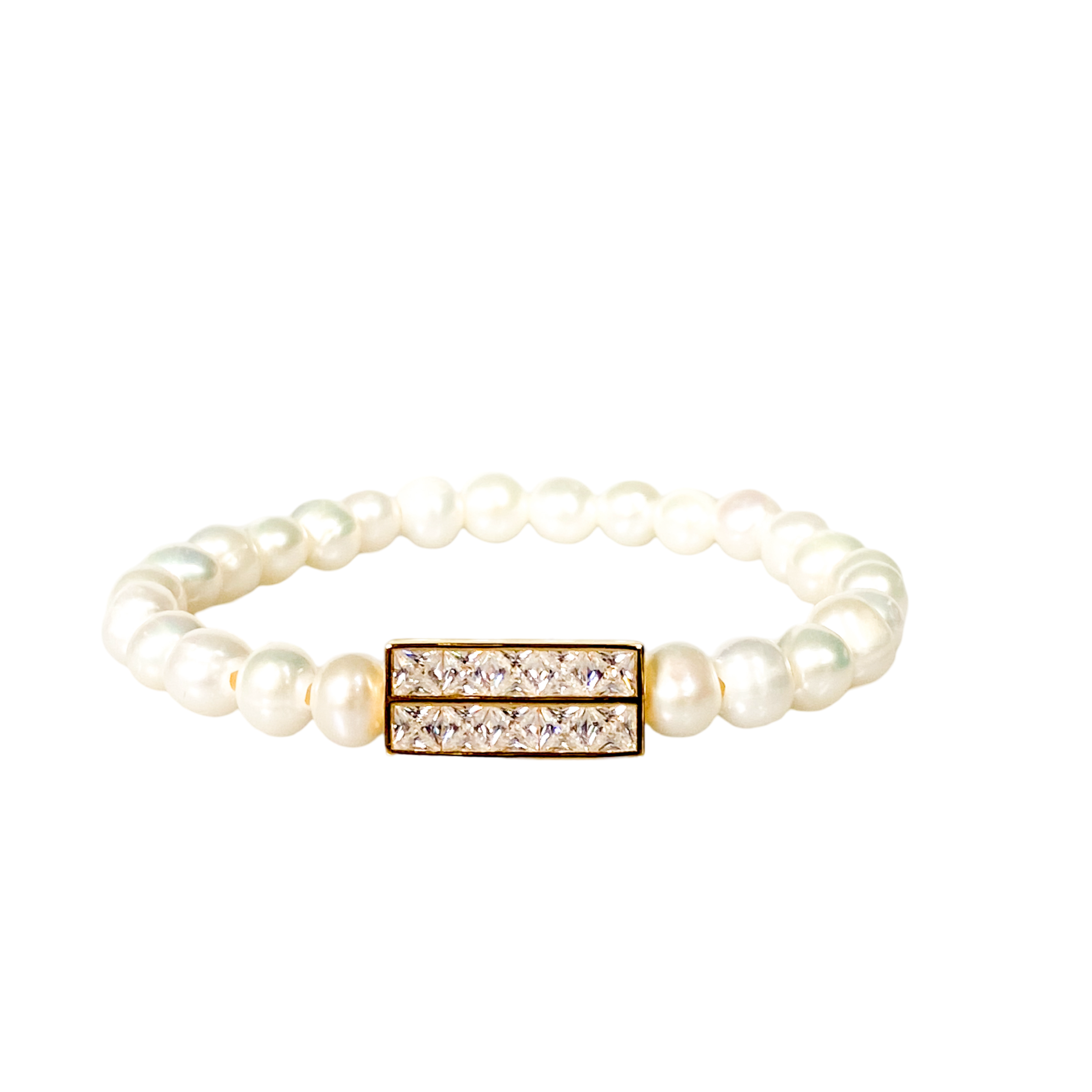 PRINCESS BAR ON WHITE PEARL ELASTIC BRACELET