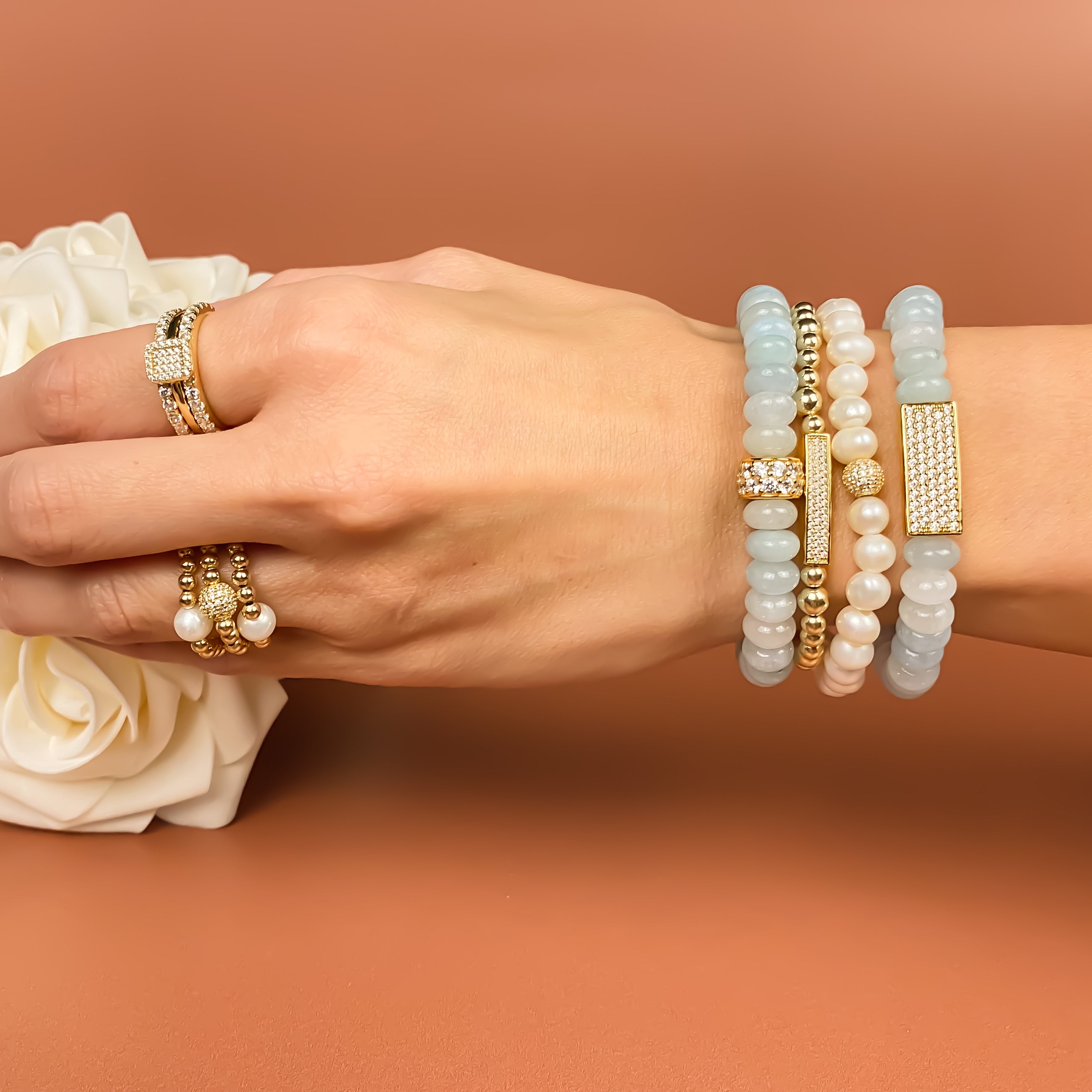 CRYSTAL BAR ON SKY BLUE ELASTIC BRACELET