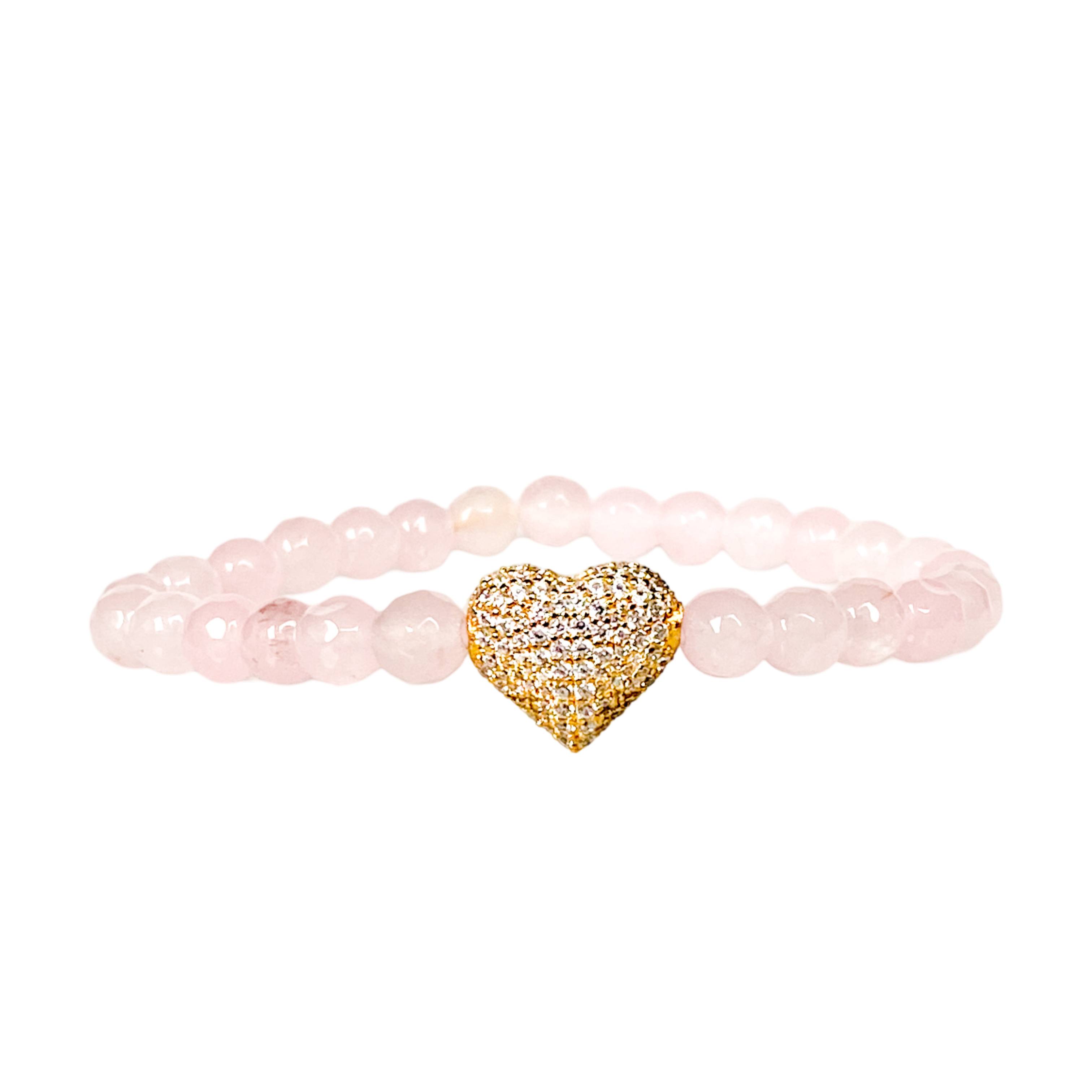 BIG HEART ON ROSE JADE ELASTIC BRACELET
