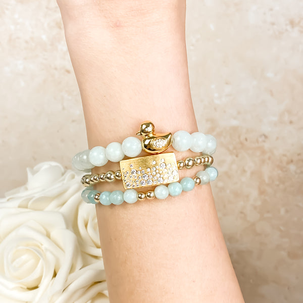 DUCK ON BEACH GLASS JADE ELASTIC BRACELET