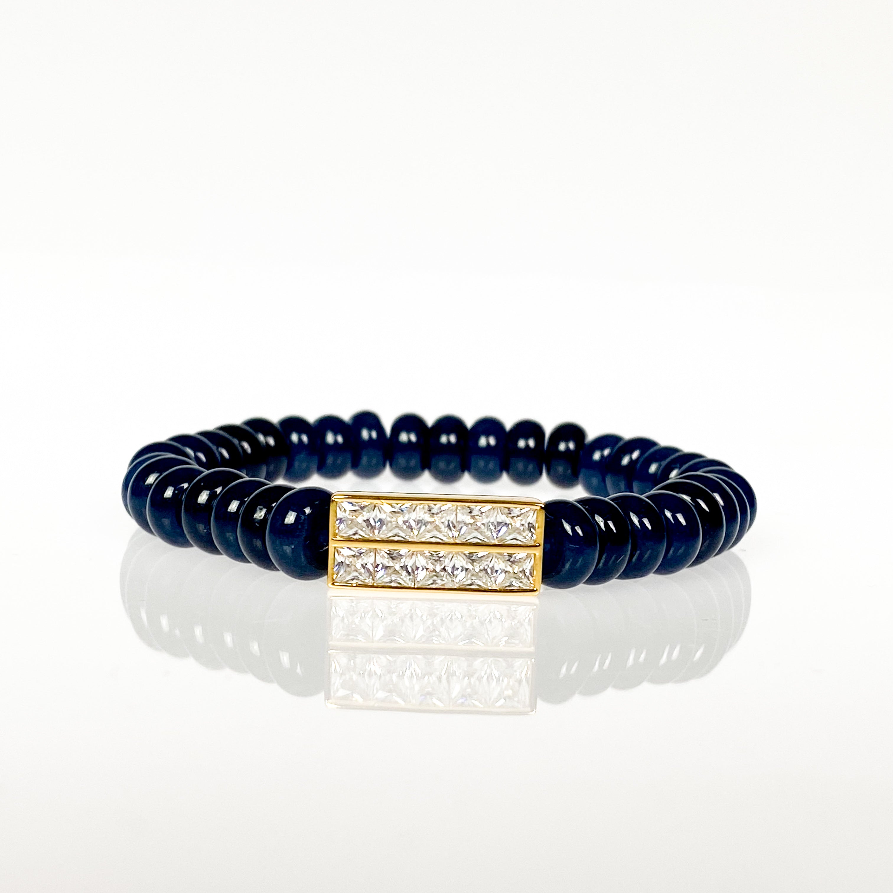 PRINCESS BAR ON NAVY BLUE JADE ELASTIC BRACELET