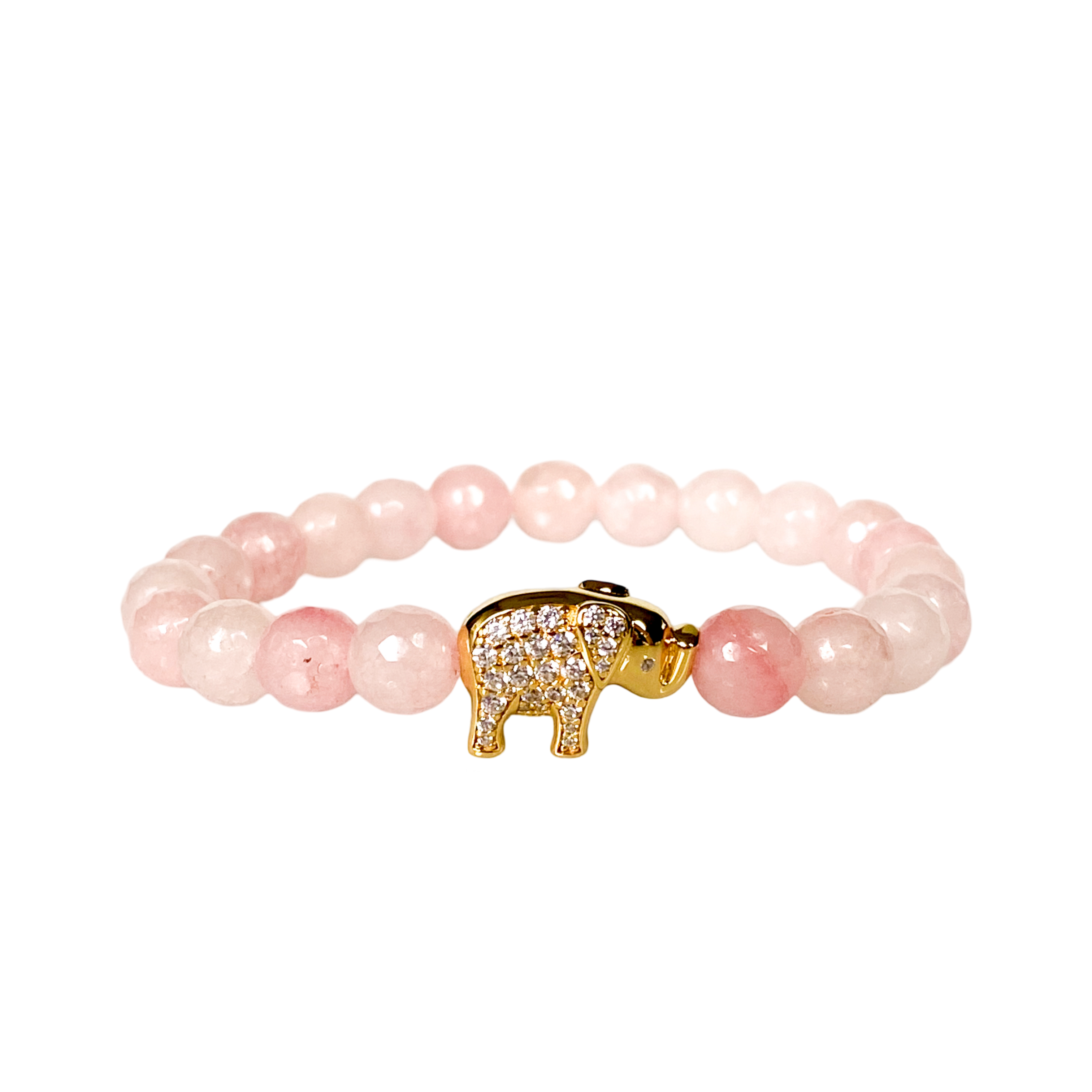ELEPHANT ON ROSE JADE ELASTIC BRACELET