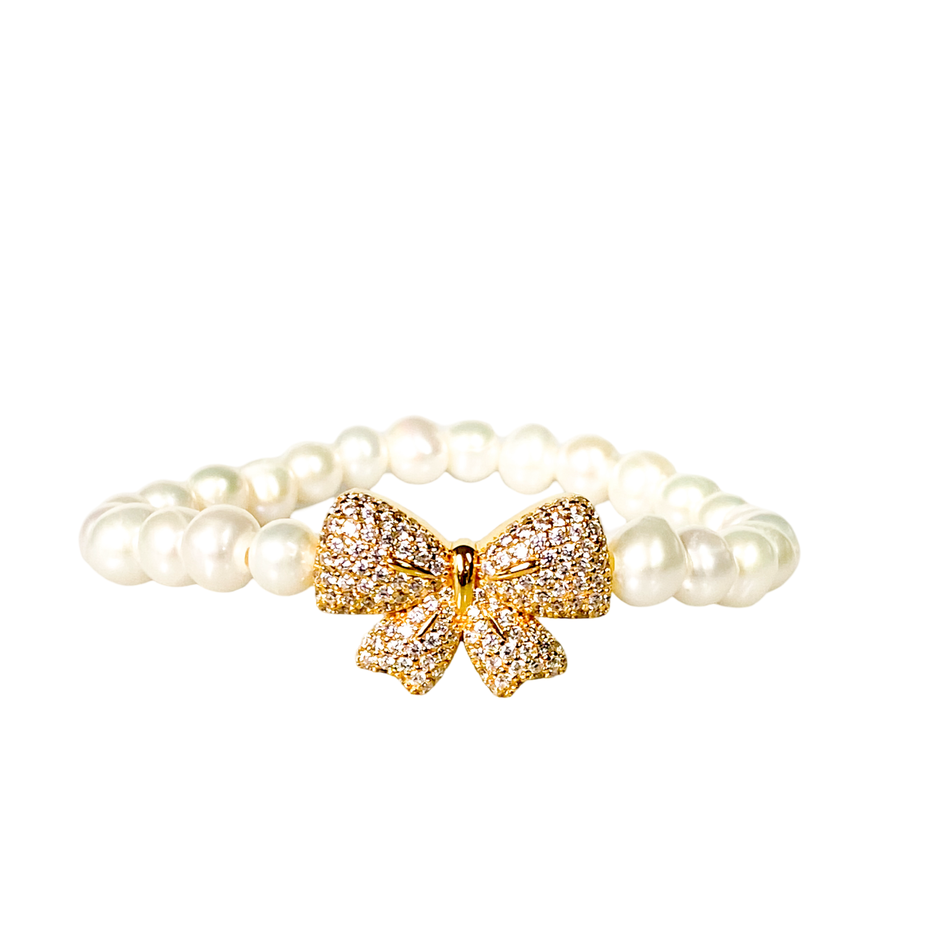 RIBBON ON WHITE PEARL ELASTIC BRACELET