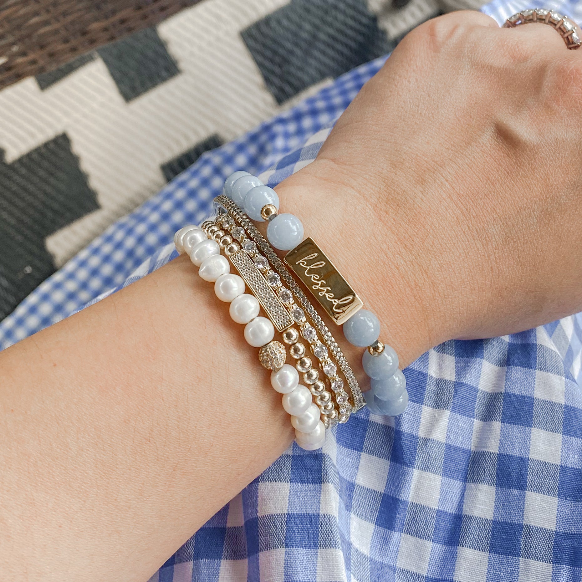 BLESSED ON ANGELITE ELASTIC BRACELET