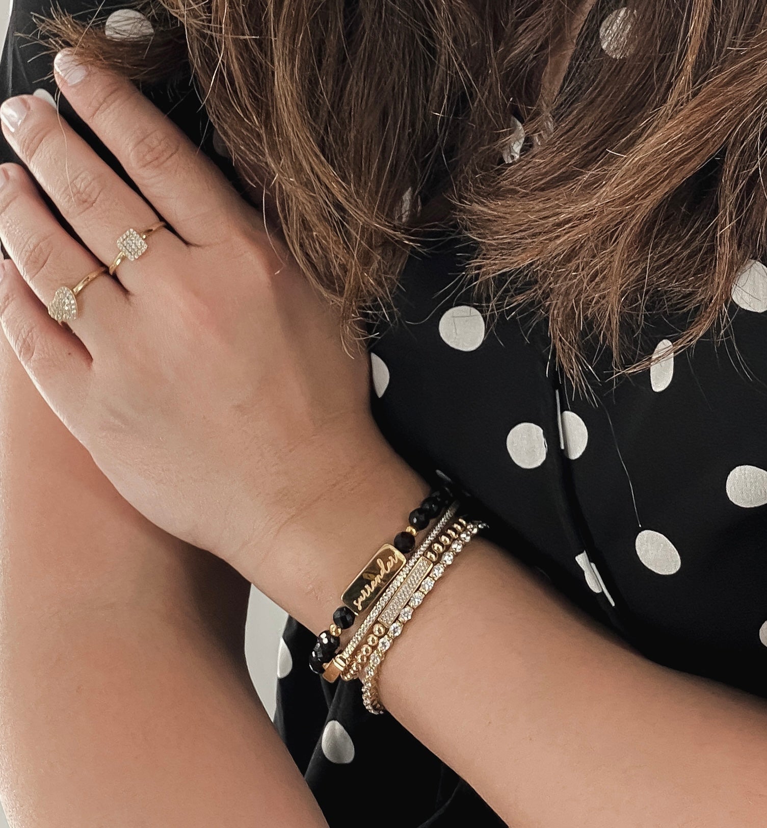 SURRENDER ON BLACK ONYX ELASTIC BRACELET