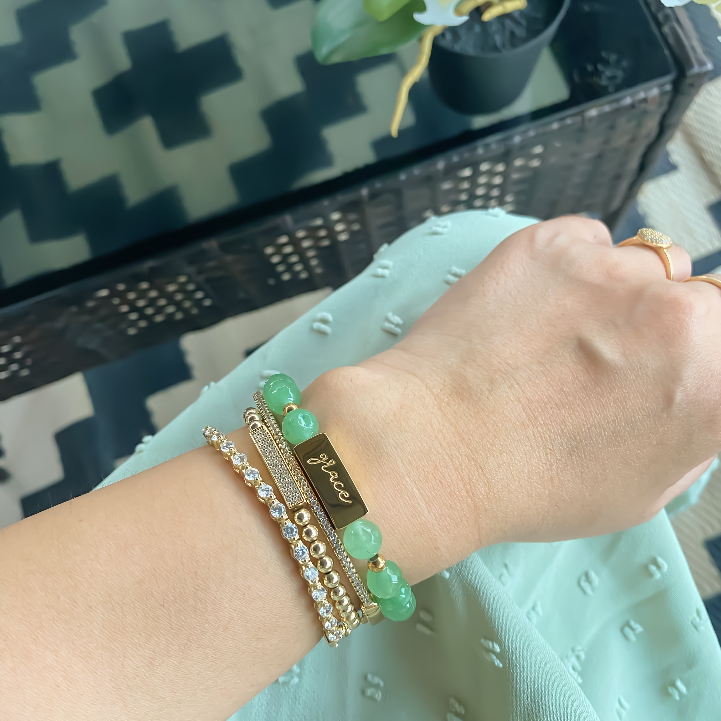 GRACE ON GREEN AVENTURINE ELASTIC BRACELET