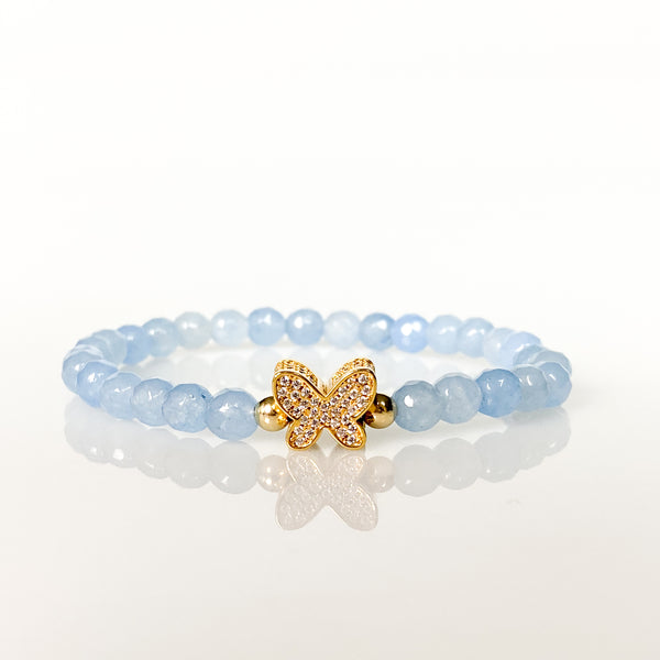 BUTTERFLY ON COOL WATER JADE ELASTIC BRACELET