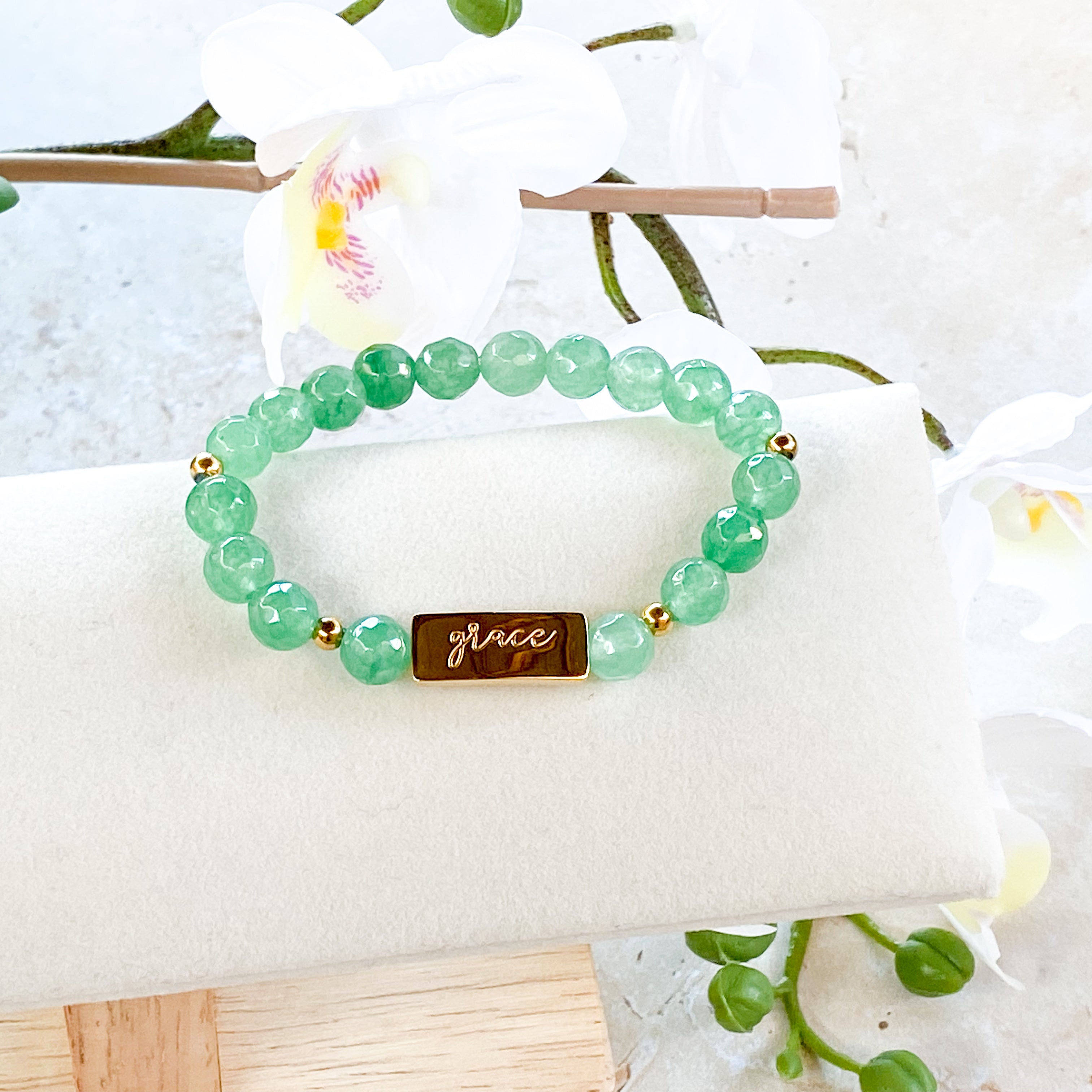 GRACE ON GREEN AVENTURINE ELASTIC BRACELET