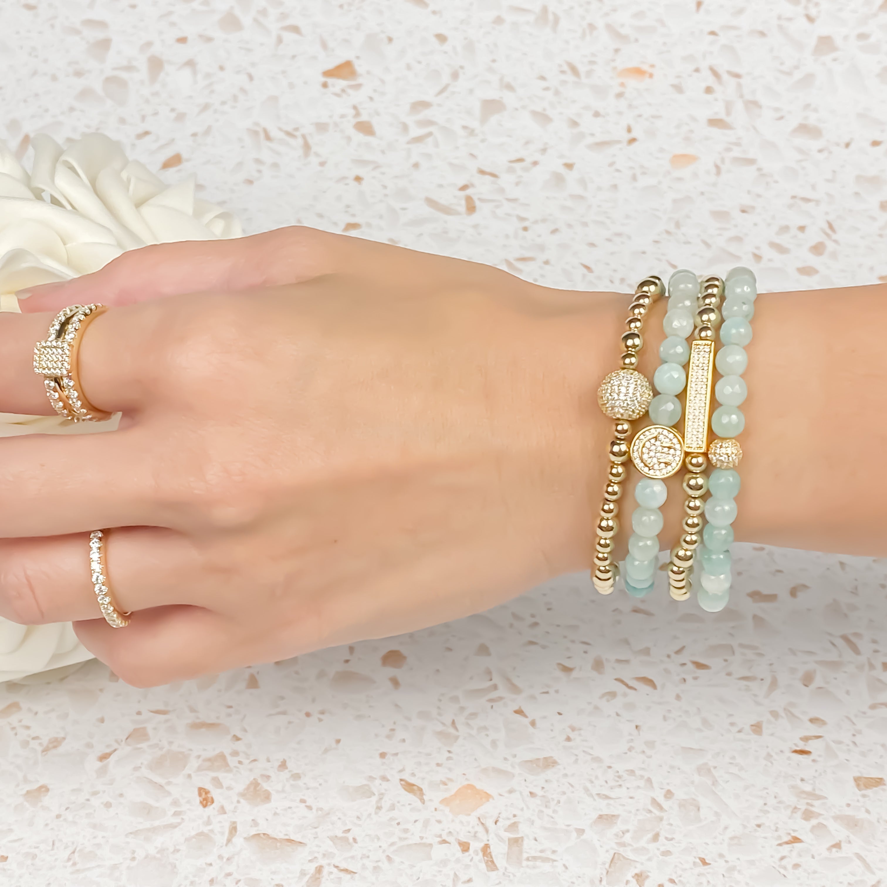 MINI CRYSTAL BALL ON BEACH GLASS ELASTIC BRACELET