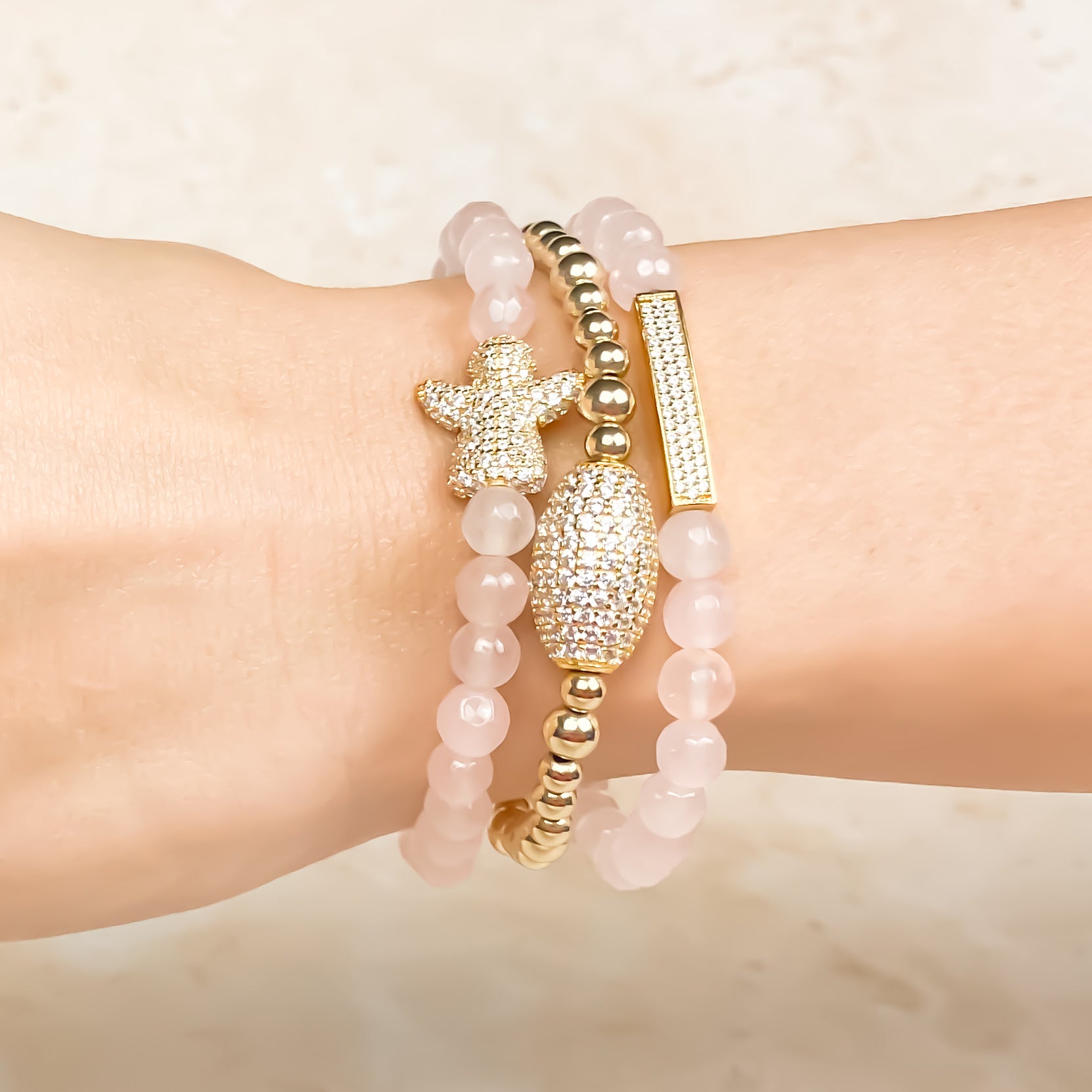 Mini crystal bar on rose jade