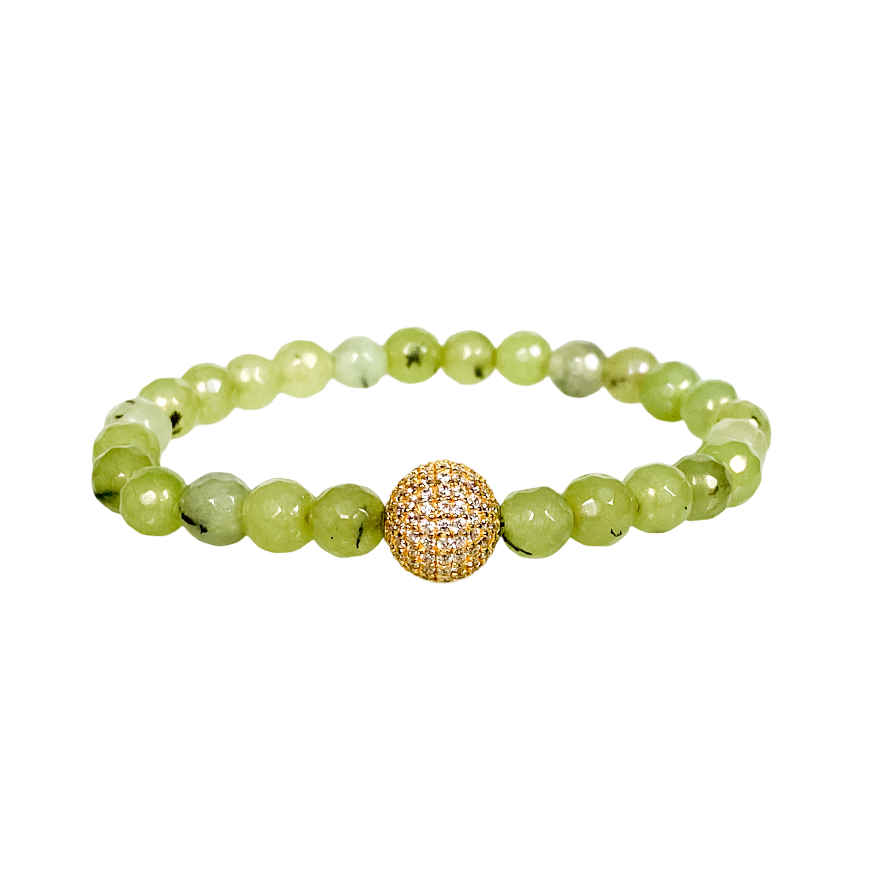 CRYSTAL BALL ON PREHNITE ELASTIC BRACELET