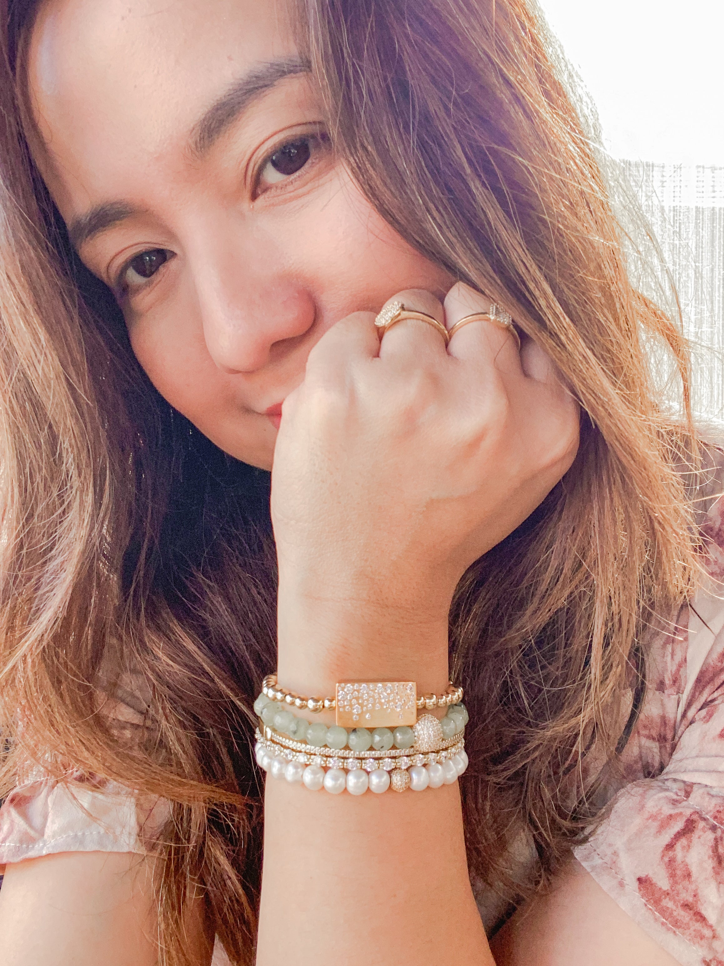 GYPSY BAR ON GOLD FILLED BEADS ELASTIC BRACELET