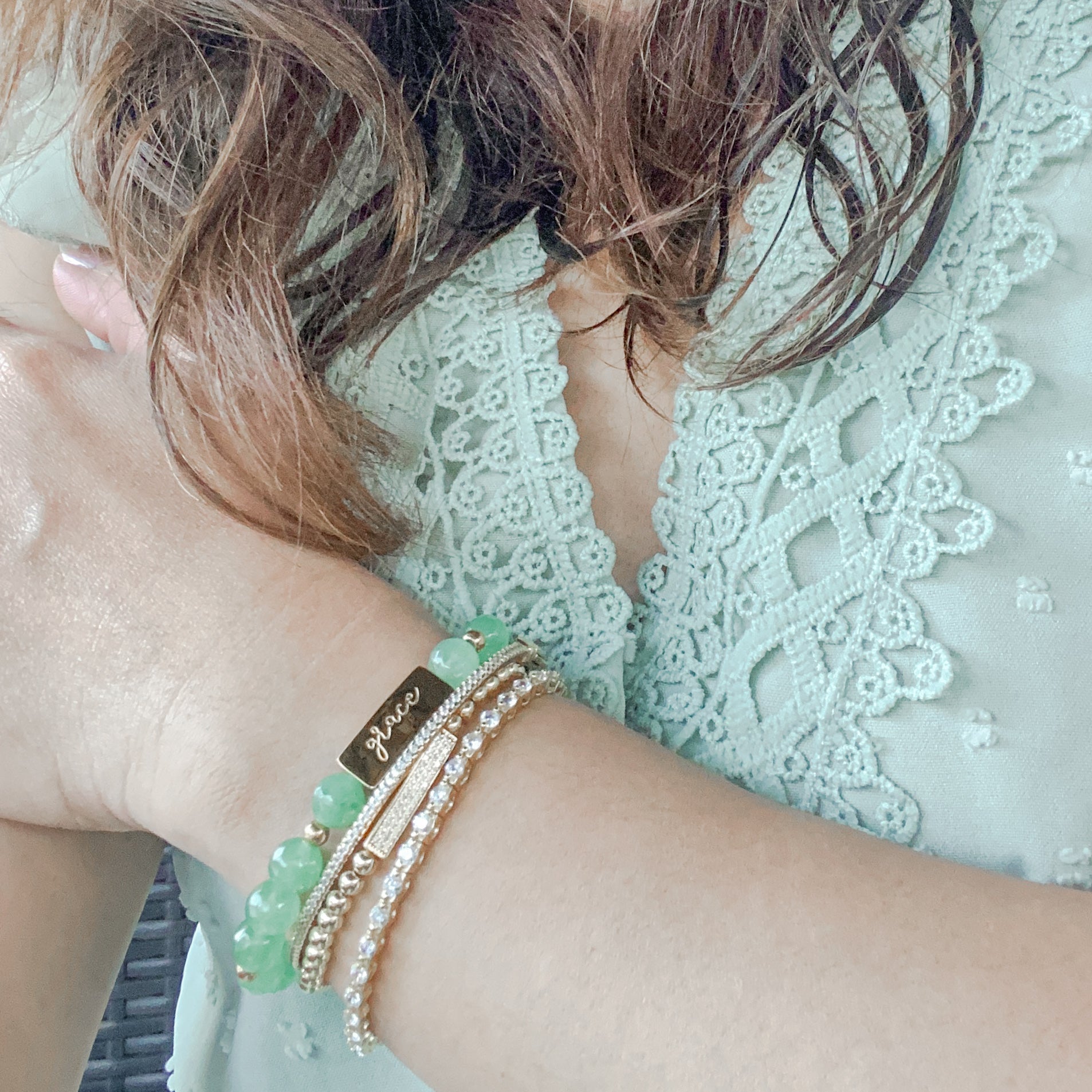 GRACE ON GREEN AVENTURINE ELASTIC BRACELET