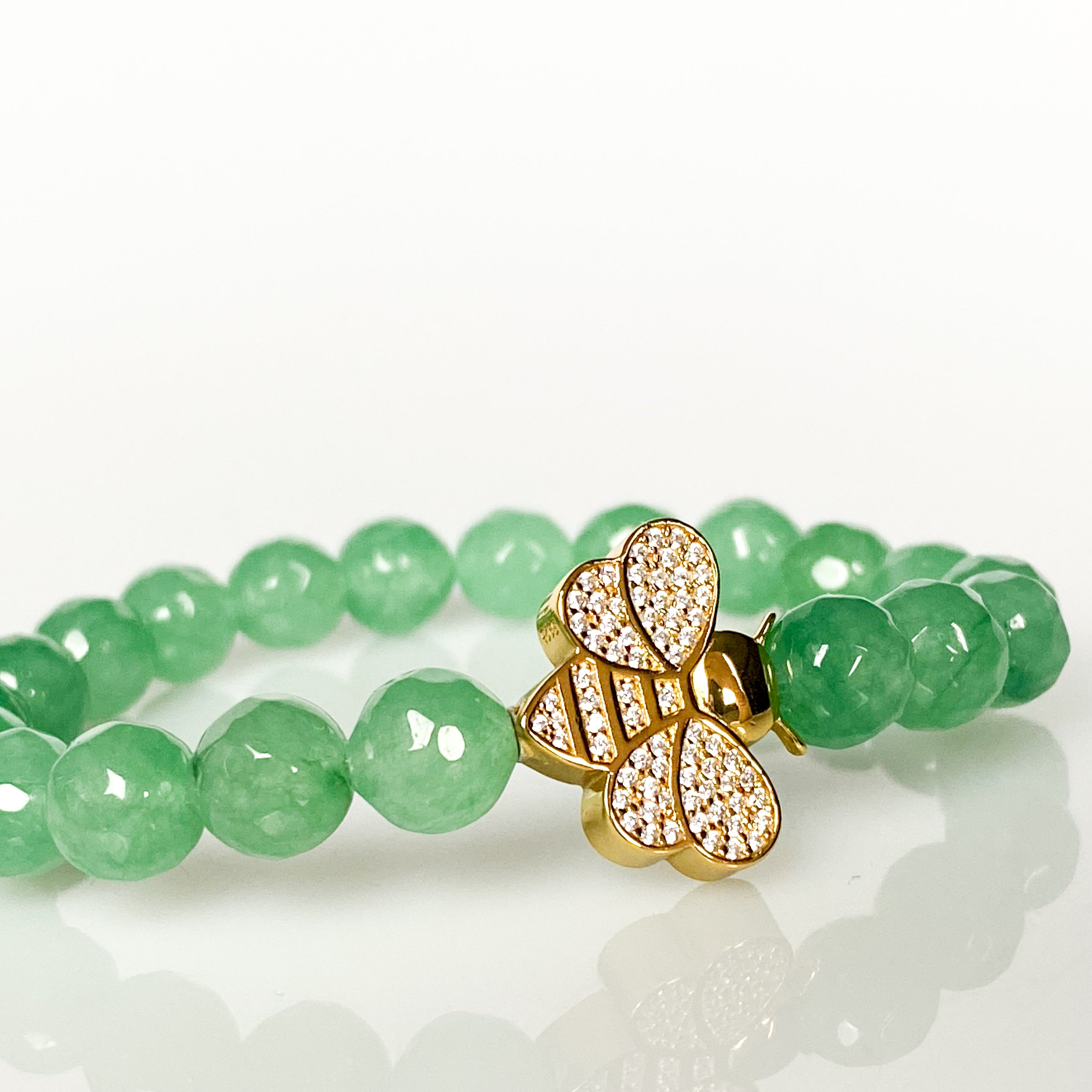 BEE ON GREEN AVENTURINE ELASTIC BRACELET
