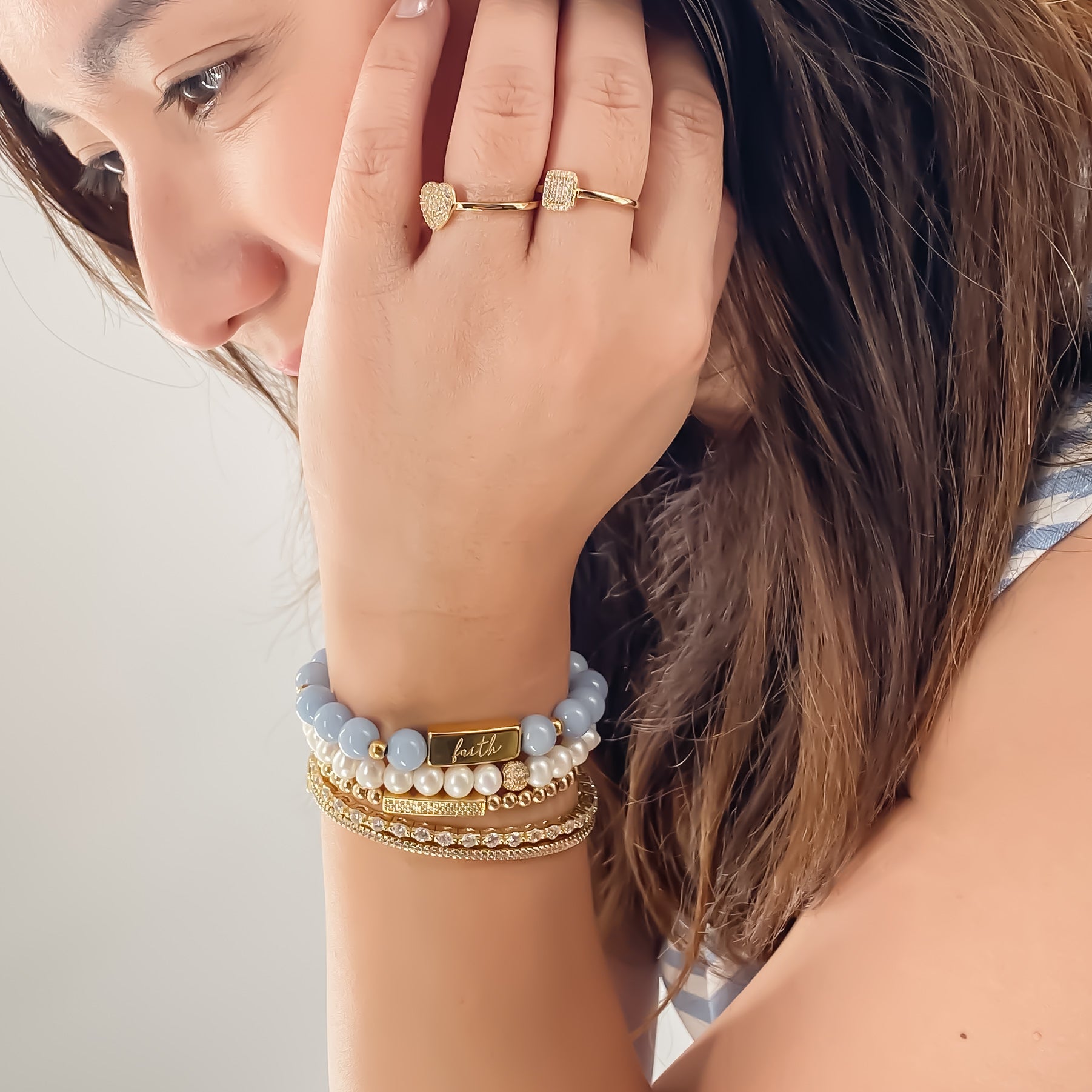 FAITH ON ANGELITE ELASTIC BRACELET