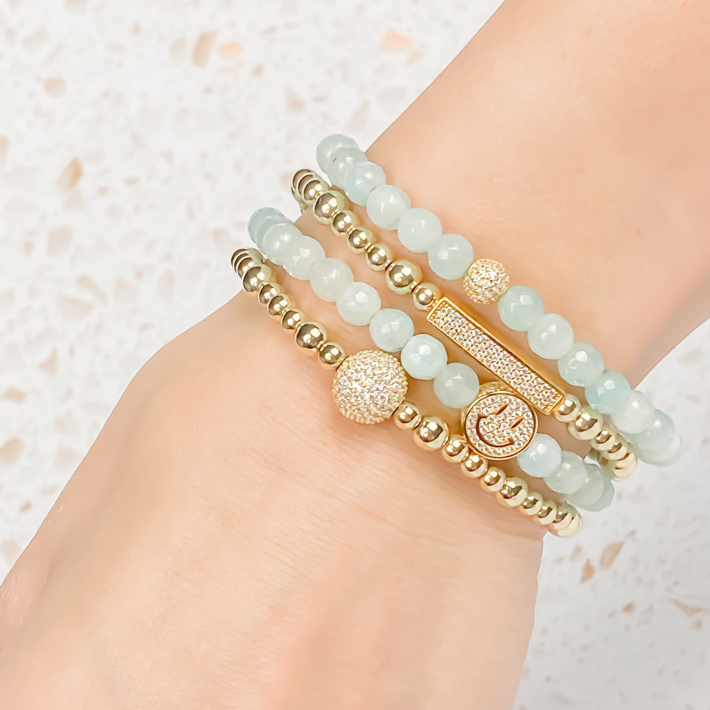 MINI CRYSTAL BALL ON BEACH GLASS ELASTIC BRACELET