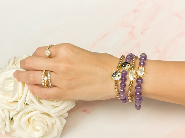 HAMSA ON AMETHYST ELASTIC BRACELET