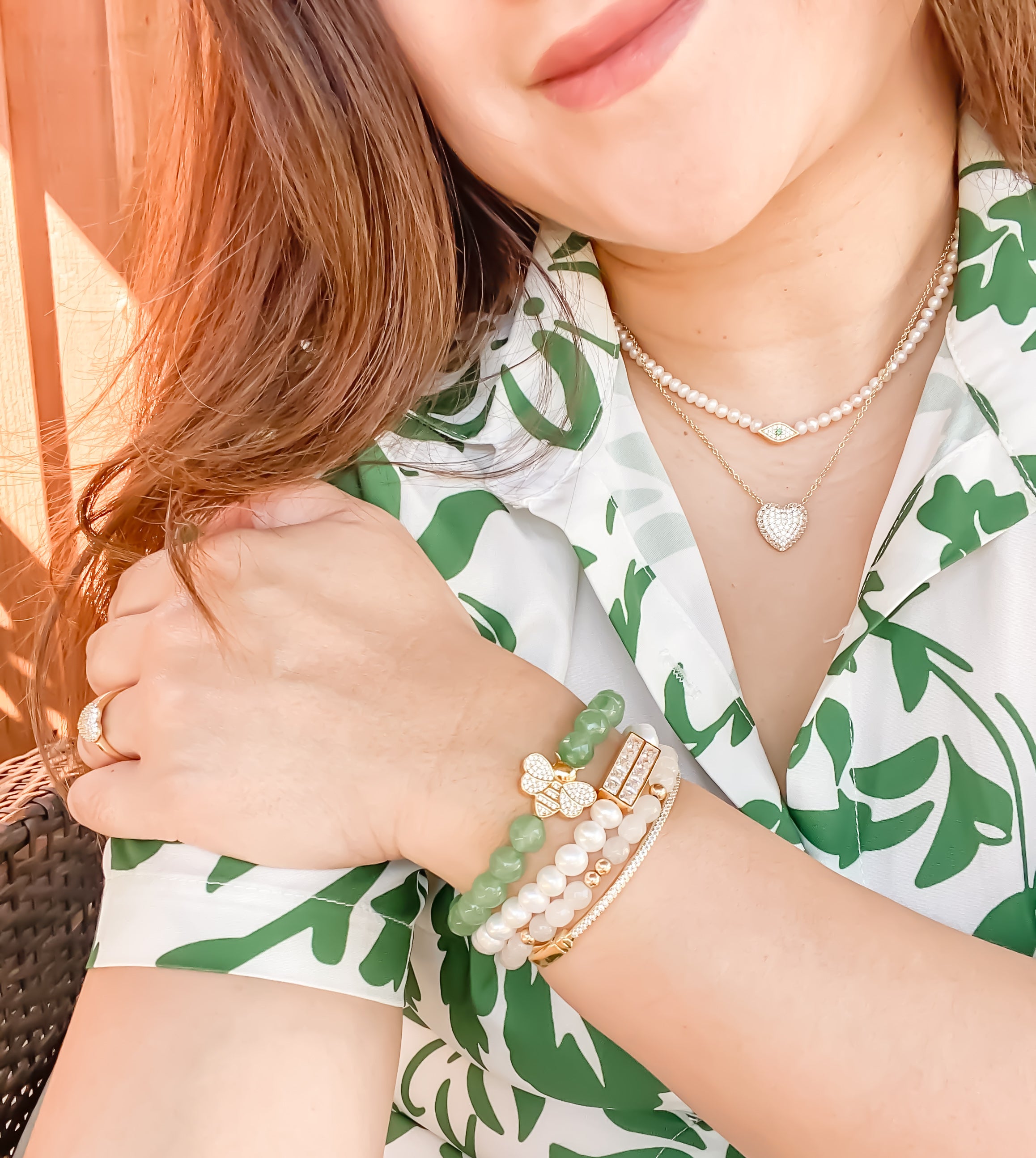 BEE ON GREEN AVENTURINE ELASTIC BRACELET