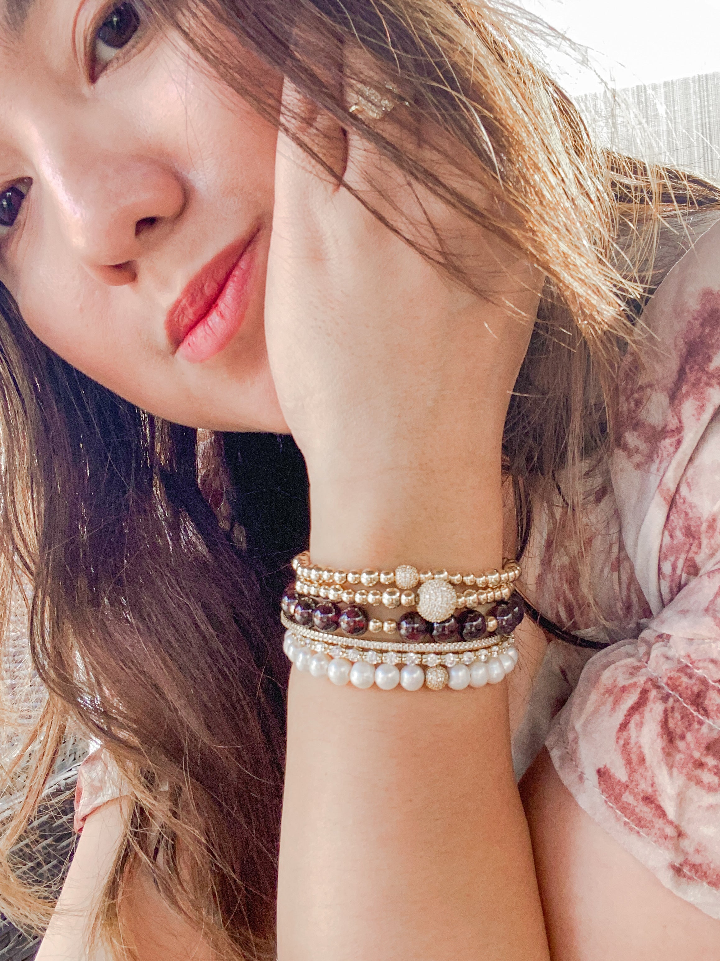 MINI CRYSTAL BALL ON GOLD FILLED BEADS ELASTIC BRACELET