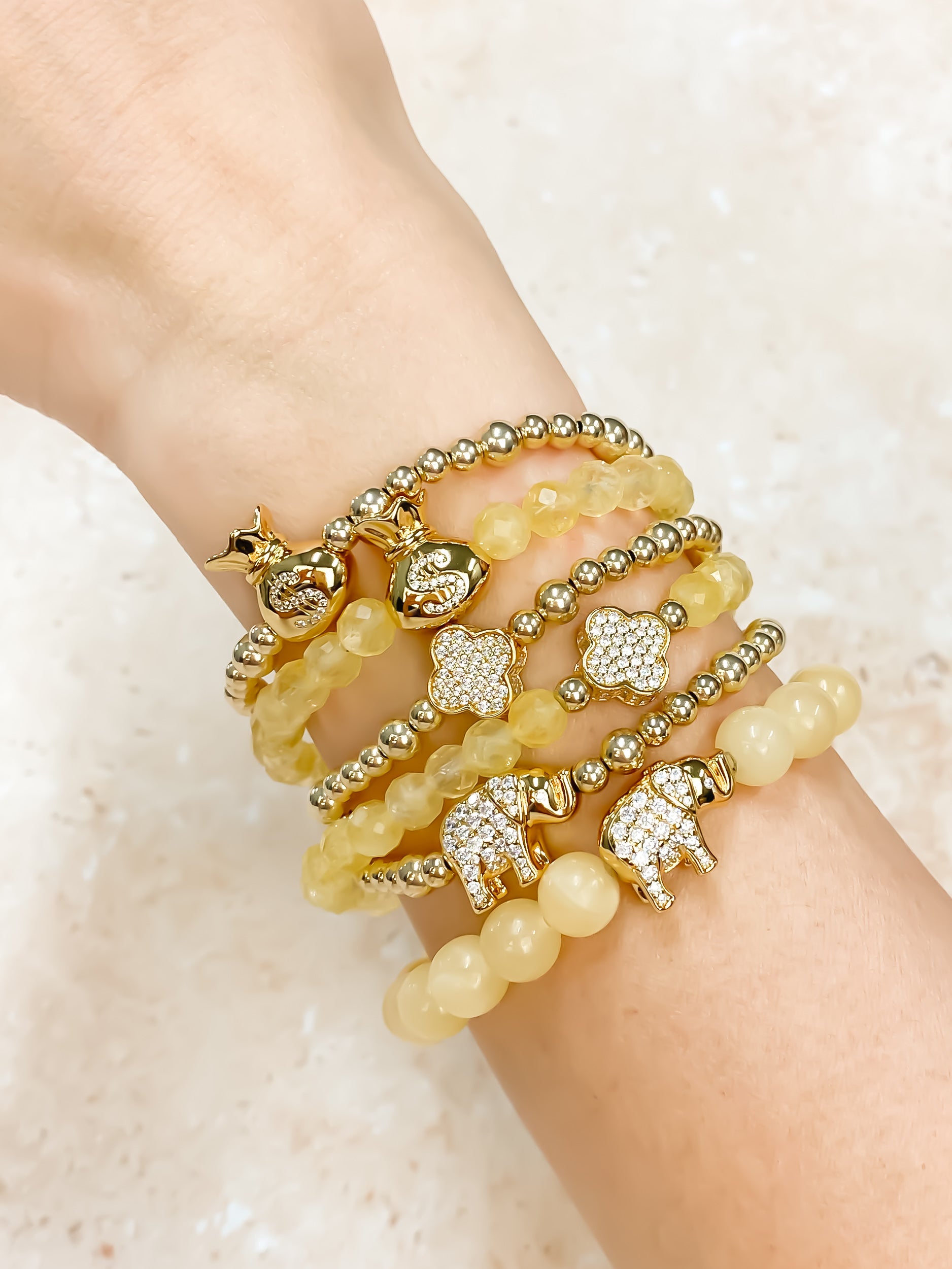 MONEY BAG ON CITRINE ELASTIC BRACELET