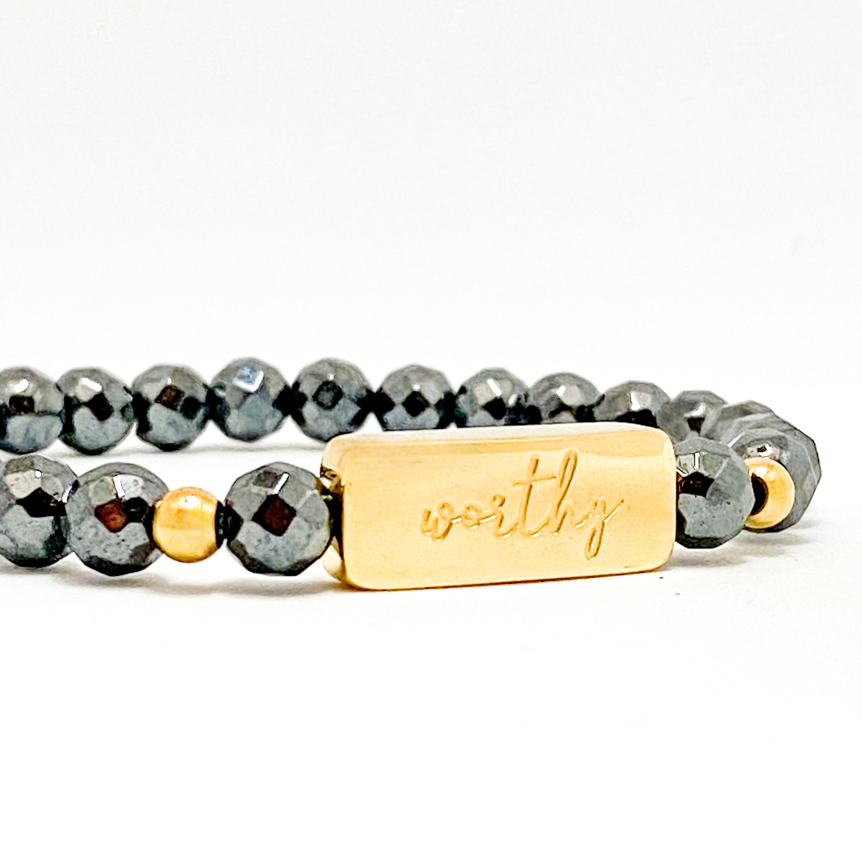 WORTHY ON HEAMTITE ELASTIC BRACELET