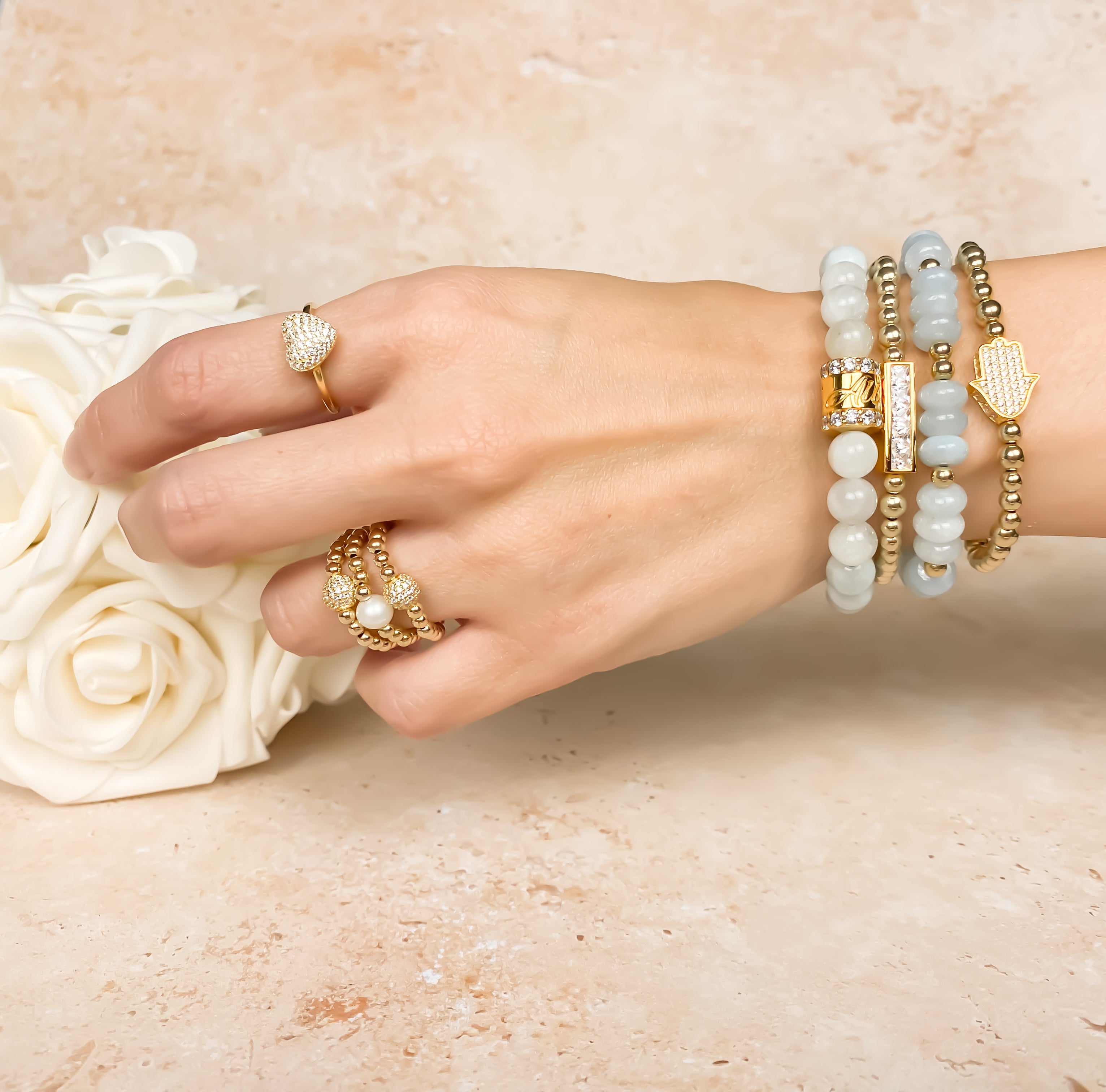 ALL IS WELL ON AQUAMARINE ELASTIC BRACELET