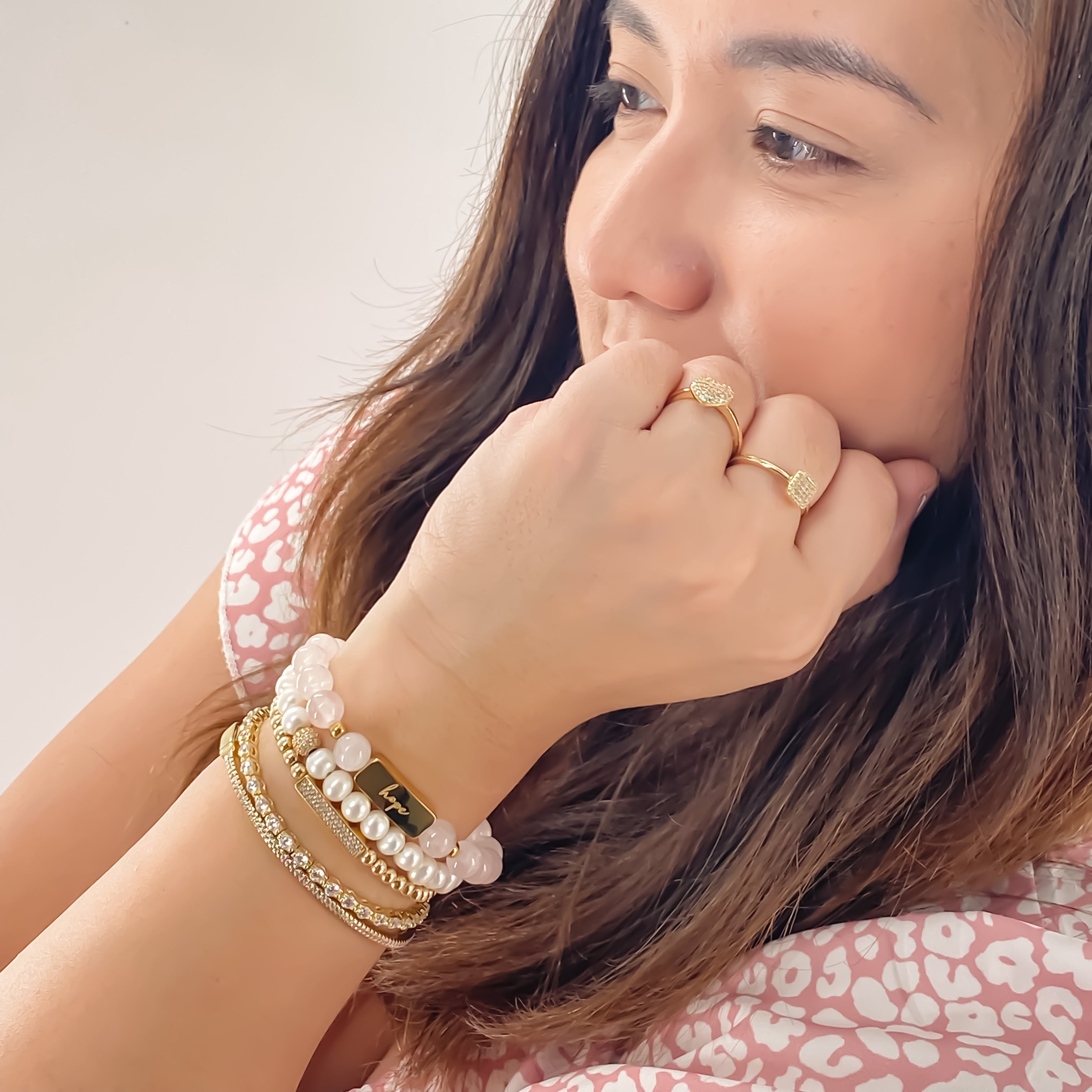 HOPE ON ROSE QUARTZ ELASTIC BRACELET