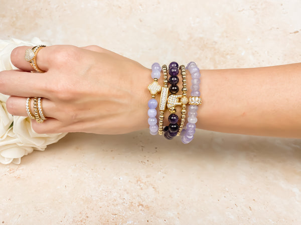 RONDELLE ON PURPLE ROSE JADE ELASTIC BRACELET