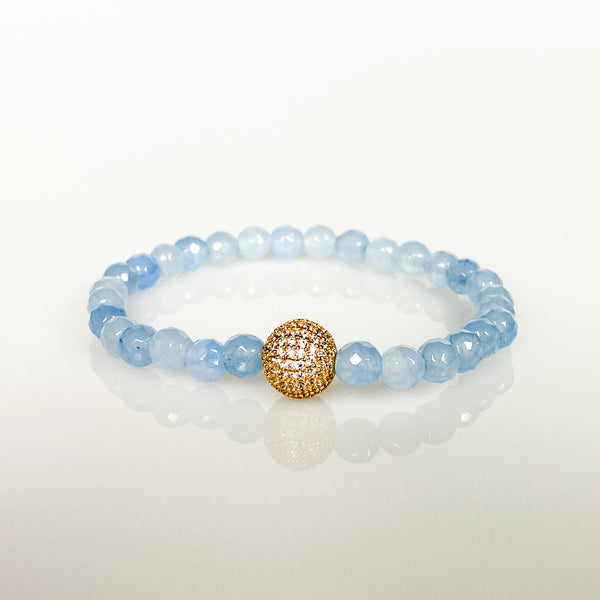 CRYSTAL BALL ON COOL WATER JADE ELASTIC BRACELET