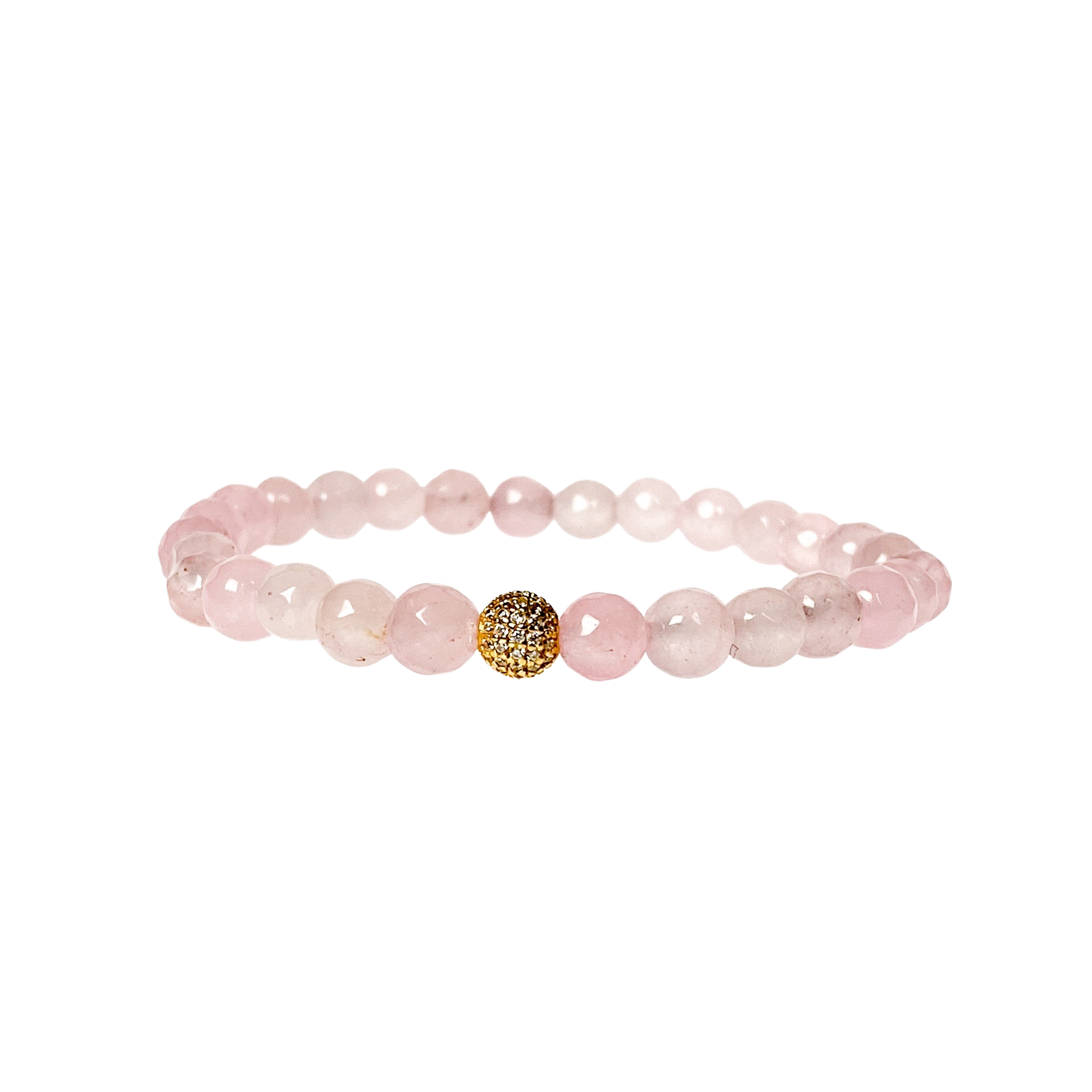 MINI CRYSTAL BALL ON ROSE JADE ELASTIC BRACELET