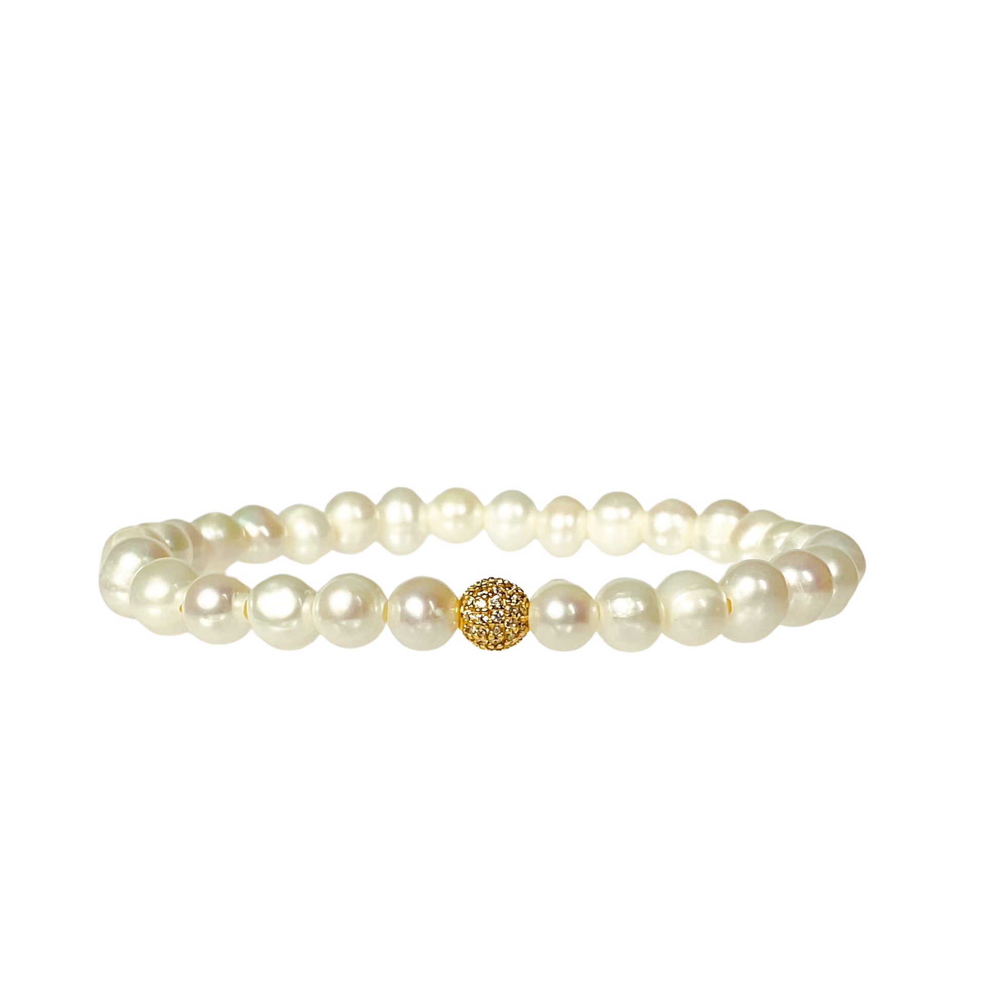 MINI CRYSTAL BALL ON WHITE PEARL ELASTIC BRACELET